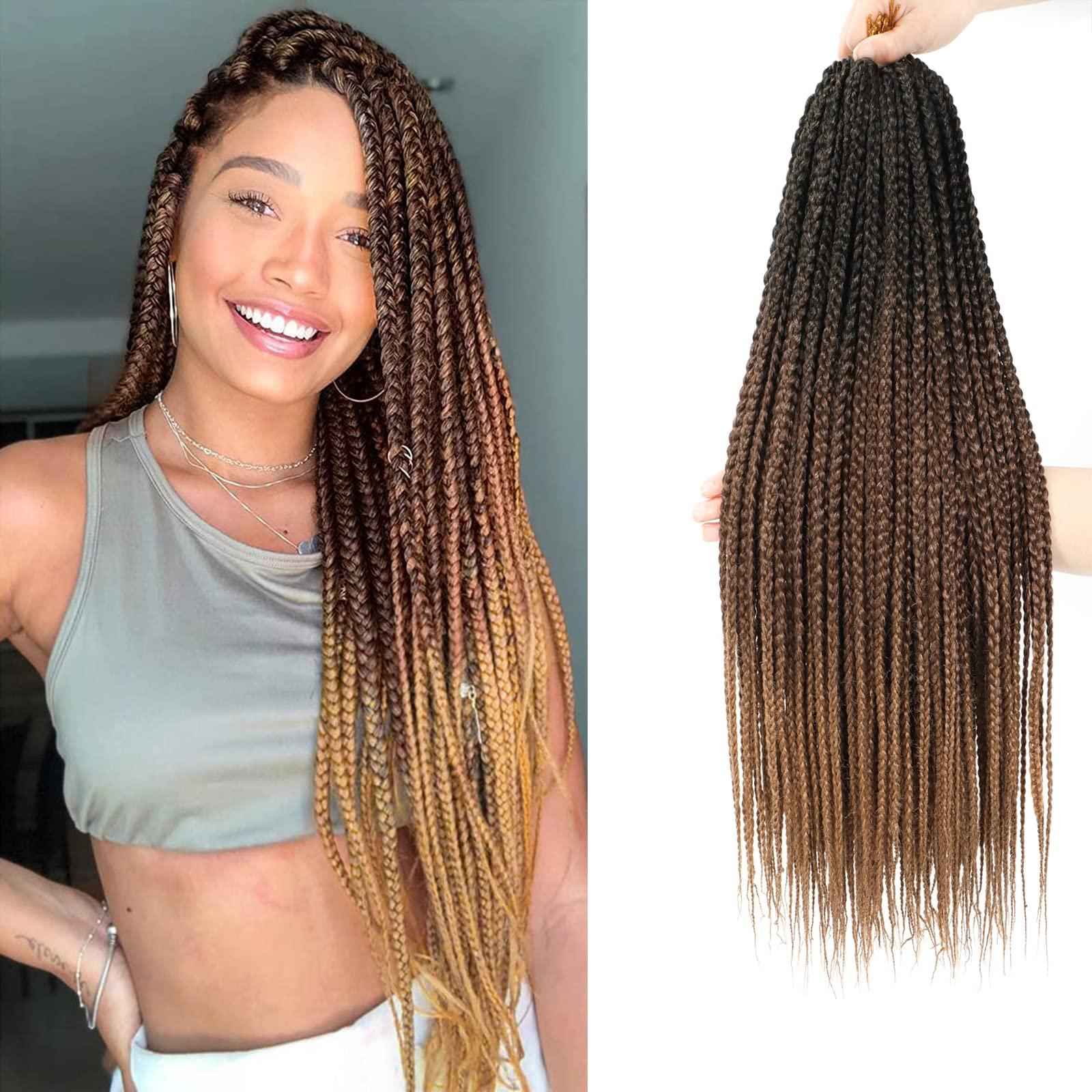 Flagship Crochet Box Braids Crochet Hair Prelooped 24 Inch 8 Packs T30/27 Ombre Goddess Box Braids Crochet Hair 3x Box Braided Synthetic Braiding Hair Crochet Braids Hair for Black Women Extensions