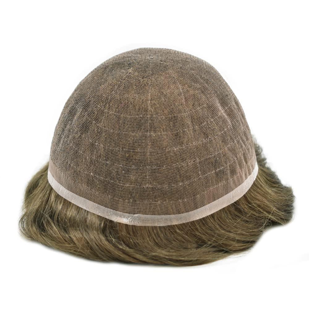 LYRICAL HAIR Mens Toupee Hair System Replacement for Men Hairpiece All French Lace Male Prosthesis Mens Wig Hair Piece Unit Toupee for Men (8\"X10\", #6 Light Brown-100% Light to Med-light Density)