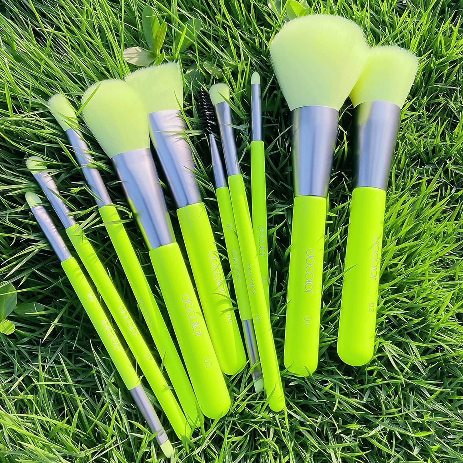 docolor Docolor Makeup Brushes 10Pcs Makeup Brush Set Premium Synthetic Powder Kabuki Foundation Contour Blush Concealer Eye Shadow Blending Liner Make Up Brush Kit - Neon Green
