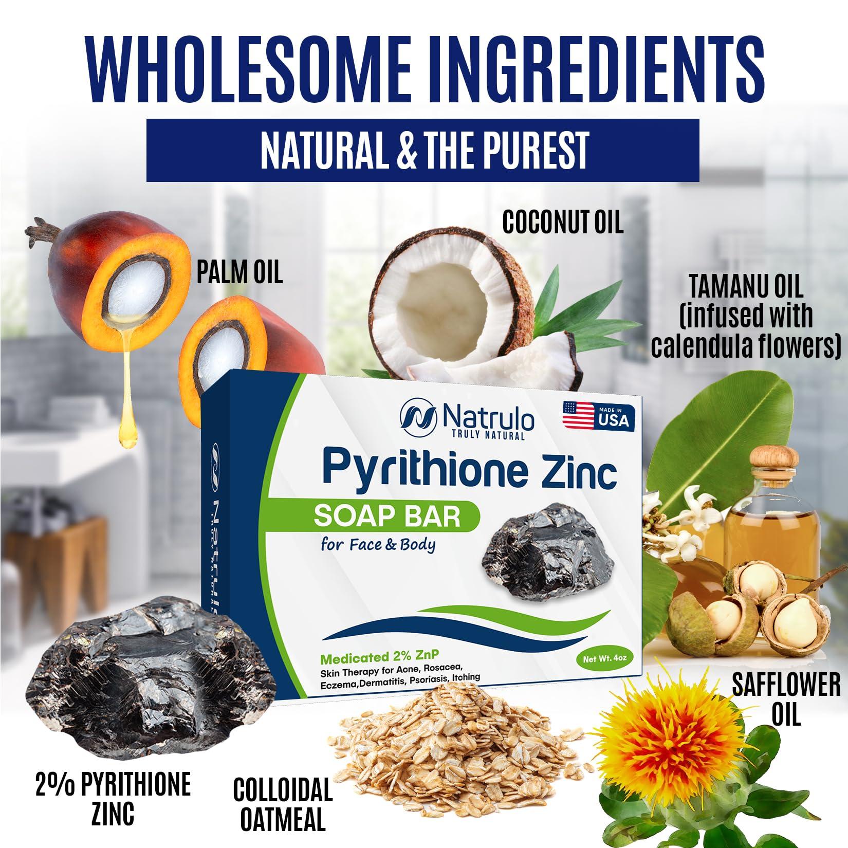 Erbaid Pyrithione Zinc Soap Bar for Face & Body, 4oz | Medicated 2% ZnP Bar Soap Skin Therapy Cleanser for Acne, Rosacea, Eczema, Dermatitis, Psoriasis, Itching | Cleansing, Calming Facial Wash Made in USA