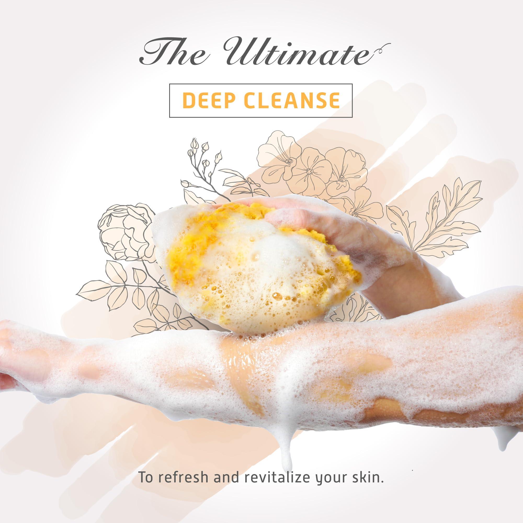 Sunlite Sports Spongentle Deep Cleansing Body Loofah Sponge, for Bath and Shower Loofah with Suction Cup, Multiple Textures for Gentle and Deep Exfoliation, with Nature Color, Generous and Rich Lather (Pack of 2)