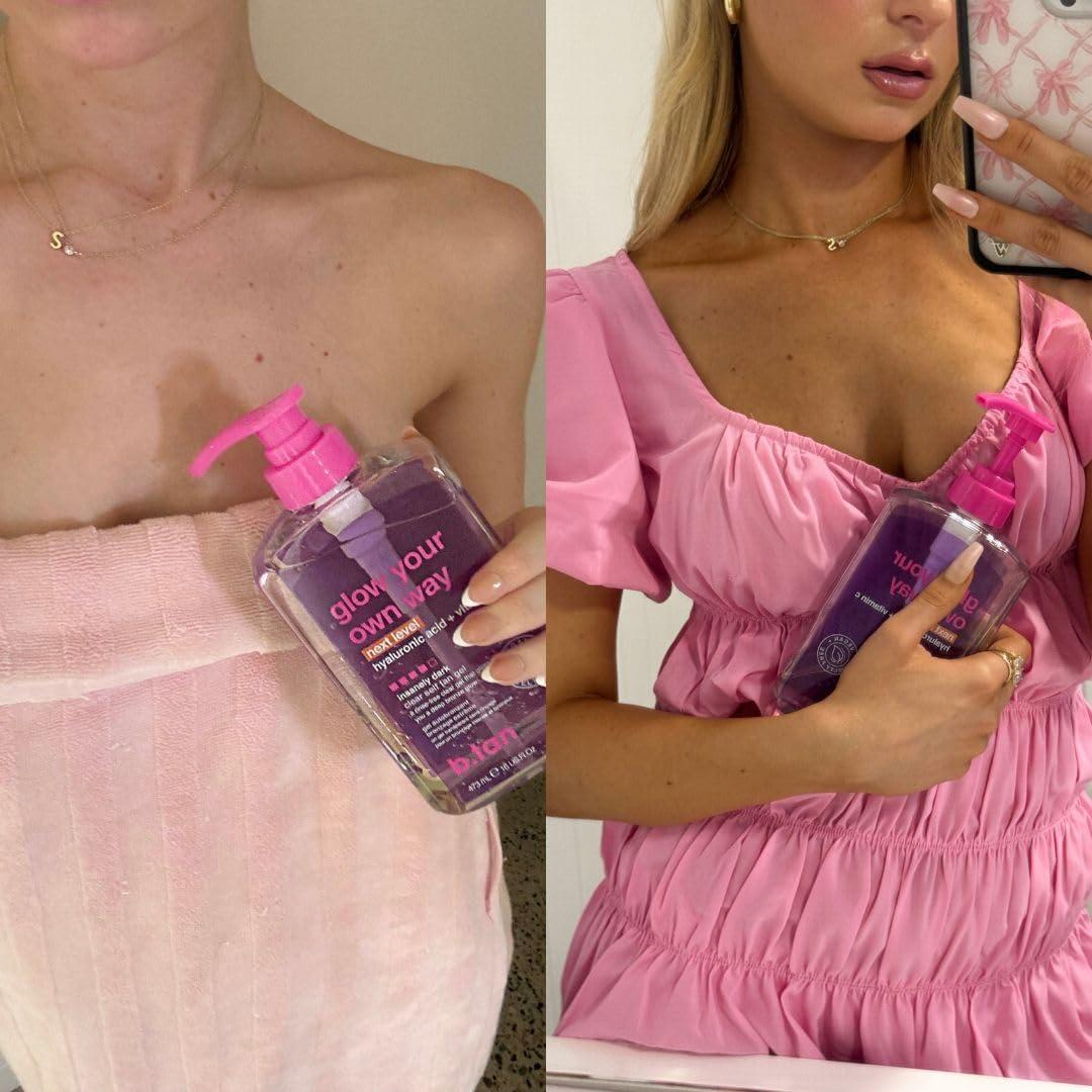 B.TAN b.tan Insanely Dark Clear Self Tanning Gel with Mitt Kit | Glow Your Own Way Next Level Bundle - Quick Express Tanner for Face and Body with Applicator, Transfer-Proof, No Fake Tan Smell, 16 Fl Oz