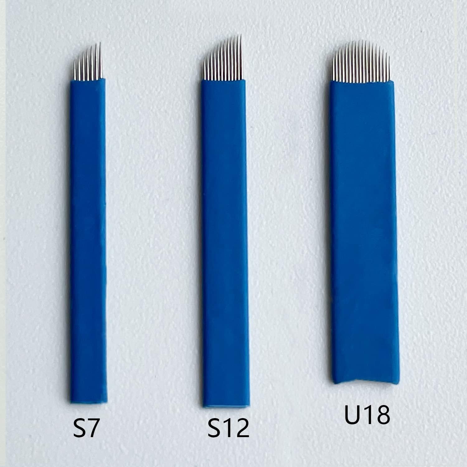 WOLAYI U18 30Pcs Disposable Microblading Needles with 0.20mm Diameter,18 Pins U Shape Permanent Makeup Supplies Manual Eyebrow Shading Blades - Blue 18U Pins