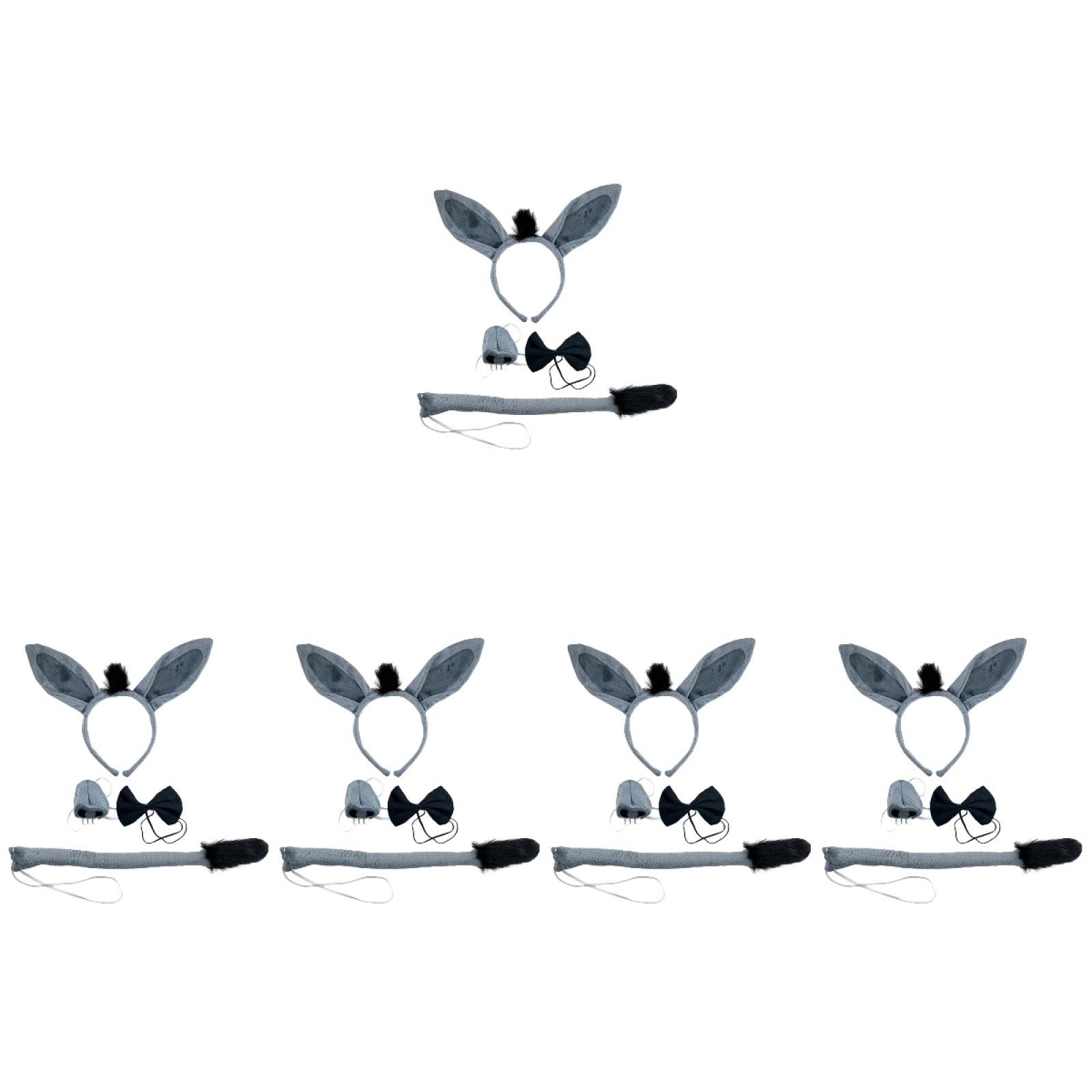 Ipetboom Ipetboom 5 Sets of 4 Pcs Donkey Costume Accessory Set, Donkey Ears Headband Tail Nose and BowTie for Halloween, Animal Birthday Party, Christmas, Cosplay Dress Up Party Decorations