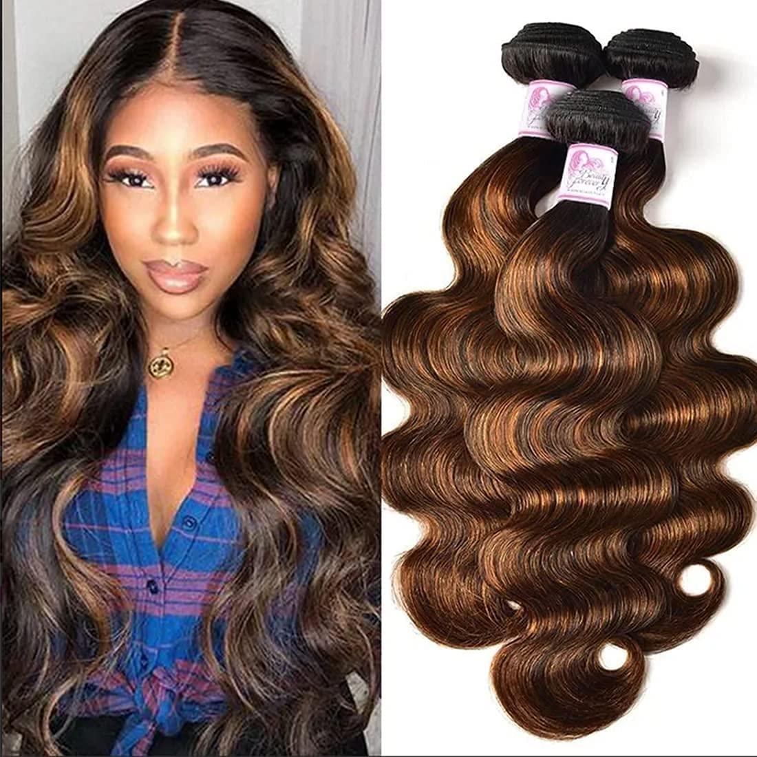 Beauty Forever Beauty Forever Ombre Highlight Brazilian Body Wave Virgin Hair 3 Bundles 14 16 18 Inch,Ombre Blonde Remy Human Hair Wavy Weaves Hair Extentions Color FB30