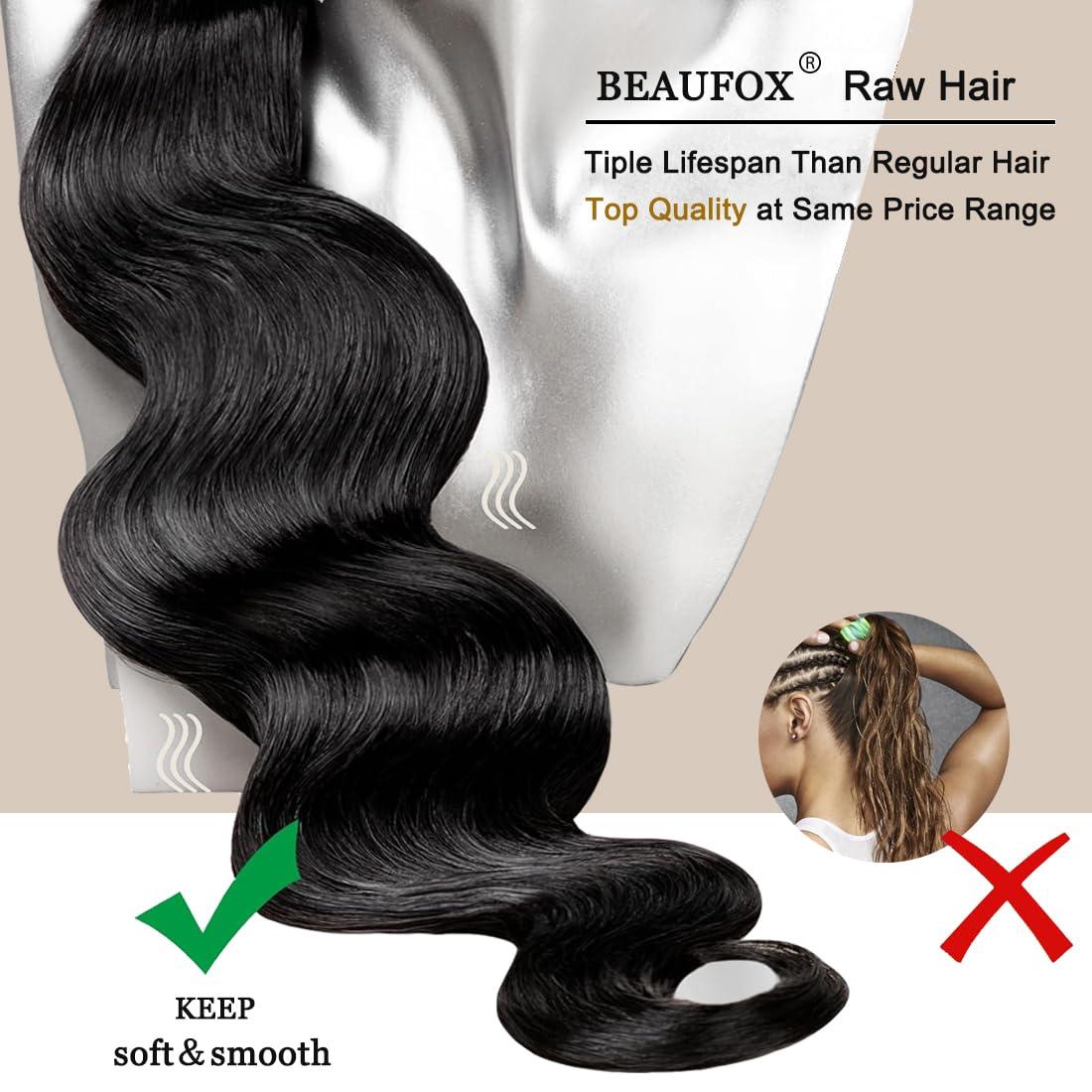 Beaufox Beaufox Hair 16A Body Wave Human Hair Bundles 22 24 26 Inch Raw Hair Body Wave Bundles 100% Unprocessed Brazilian Virgin Remy Hair Body Wave 3 Bundles Double Weft Quick Weave Bundles Natural Color