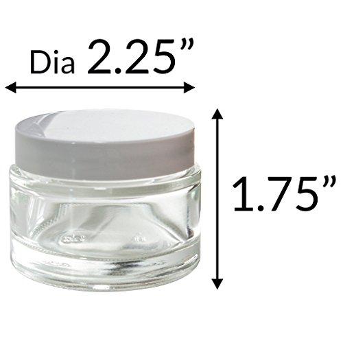 JUVITUS 2 oz Clear Glass Thick Wall Balm Jars with White Foam Lined Smooth Lids (6 pack)