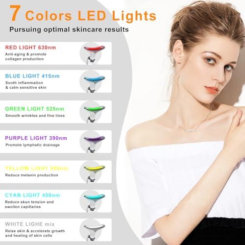 ayattecy Facial and Neck Device with Vibration, 7 Color Led Face and Neck Beauty Device for Home Use, Multifunctional Facial Skin Care Tools, Neck Face Lifting Device