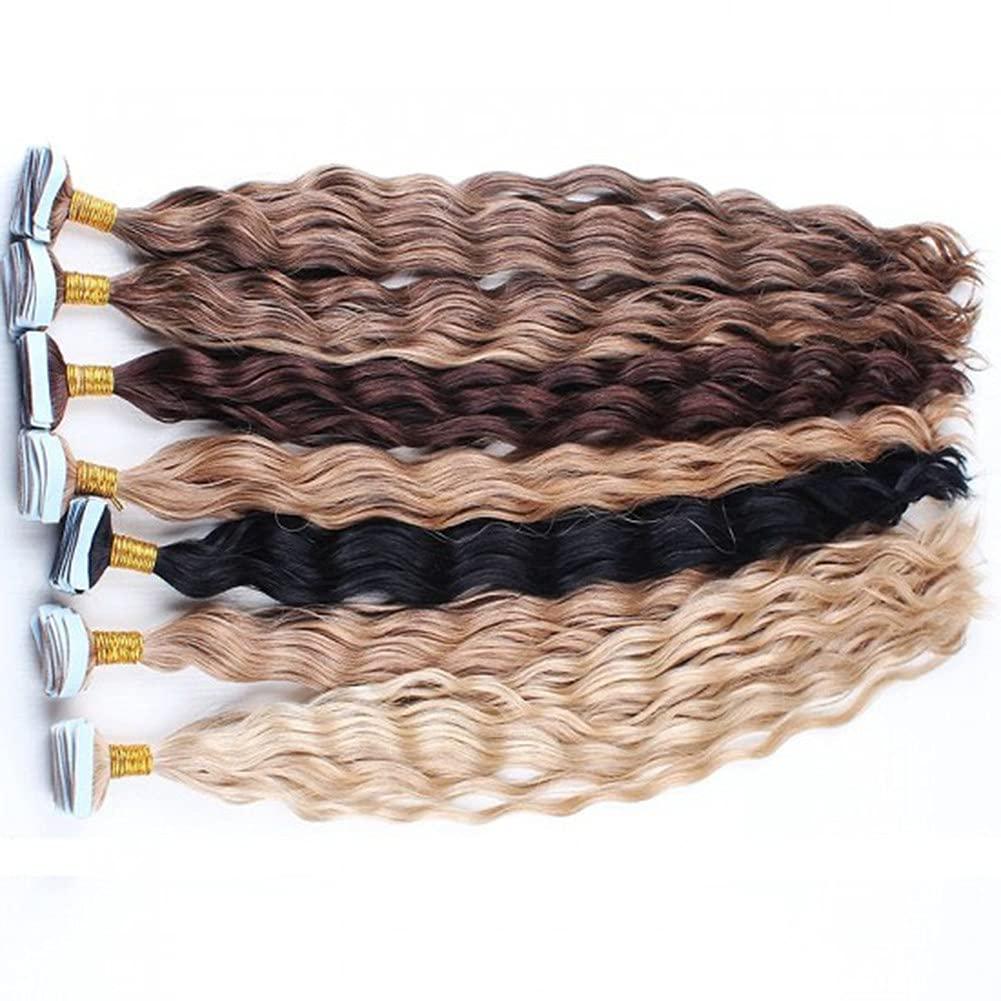 RemeeHi RemeeHi Tape in Hair Extensions Human Hair 60g/pack 20pcs 26 Inch Seamless Skin Weft Remy Wave Curly Hair with Brazilian Hair 10# Medium Golden brown