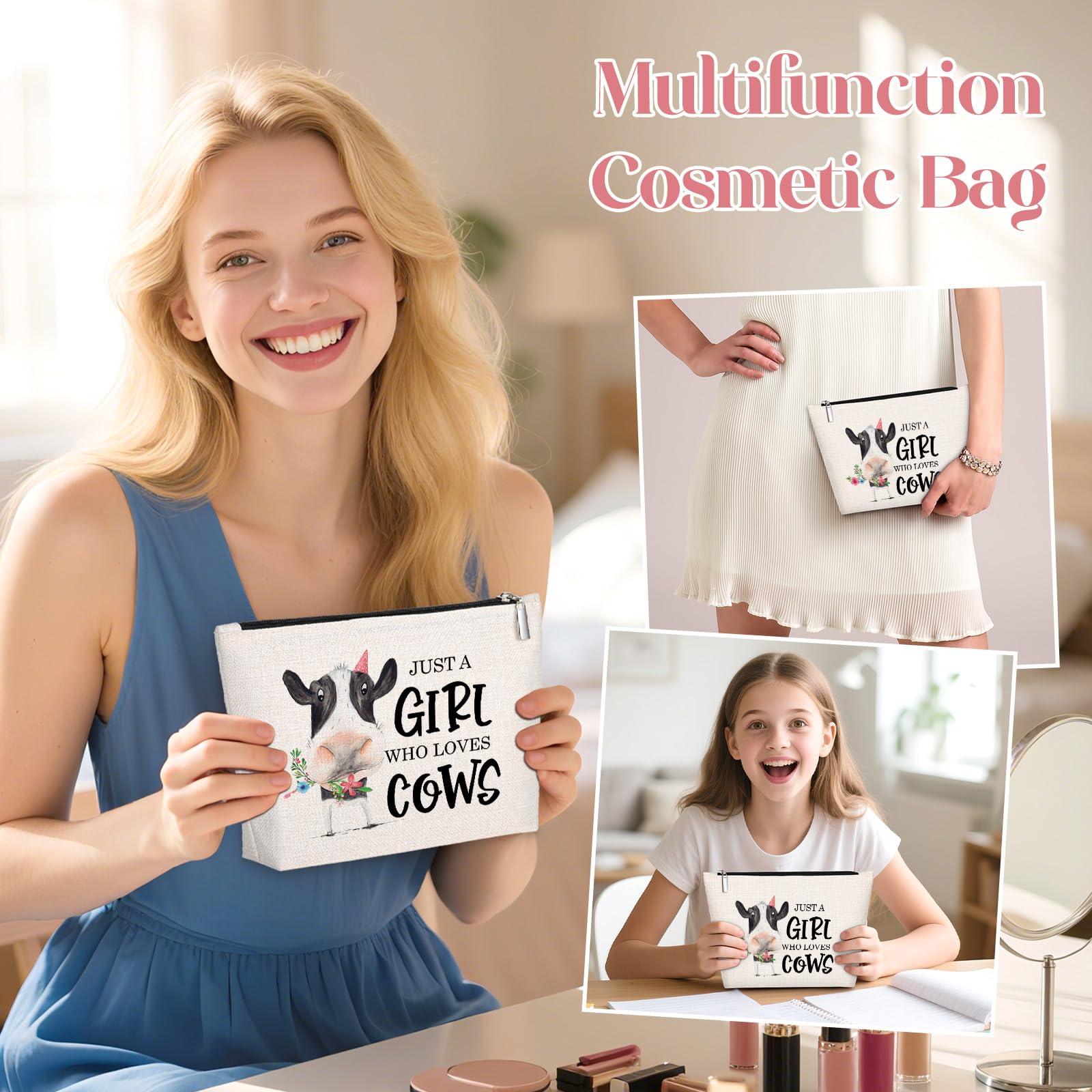 GevGuxLuo GevGuxLuo Cow Gifts for Cow Lovers, Cow Makeup Bag for Women with Mirror, Cow Birthday Gifts Ideas for Daughter Sister Bestie, Cute Cow Themed Gifts Animal Lovers Gifts for Women Who Loves Cows