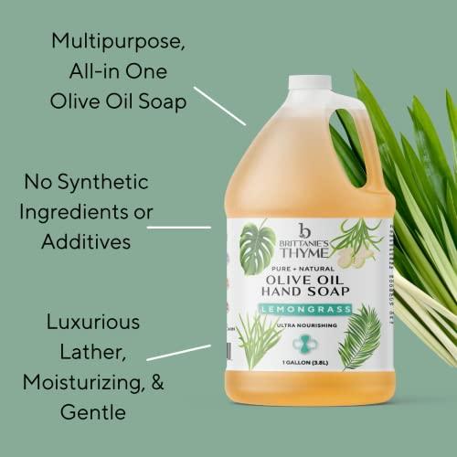 Brittanie's Thyme Brittanie\'s Pure Organic Castile Lemongrass Liquid Olive Soap Refill, 1 Gallon | Made with Natural Luxurious Oils, Vegan & Gluten Free Non-GMO, For Face, Body, Dishes, Pets & Laundry