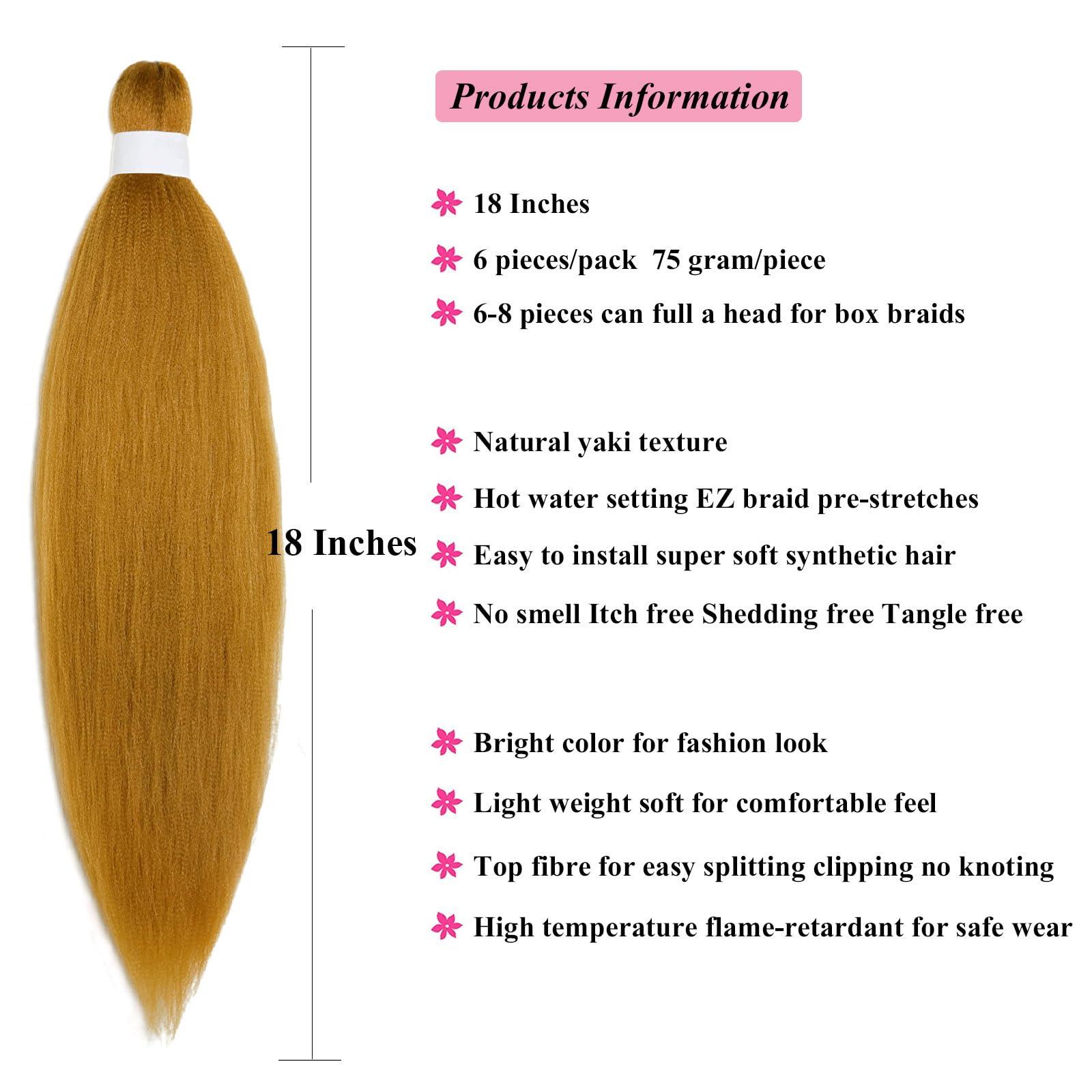 UPruyo UPruyo Color 27 Honey Blonde Braiding Hair 18 inch Pre Stretched Braiding Hair Extensions for Braids Short Braiding Hair Pre Stretched Synthetic Yaki Knotless Box Braiding Hair Blonde 27 6 packs