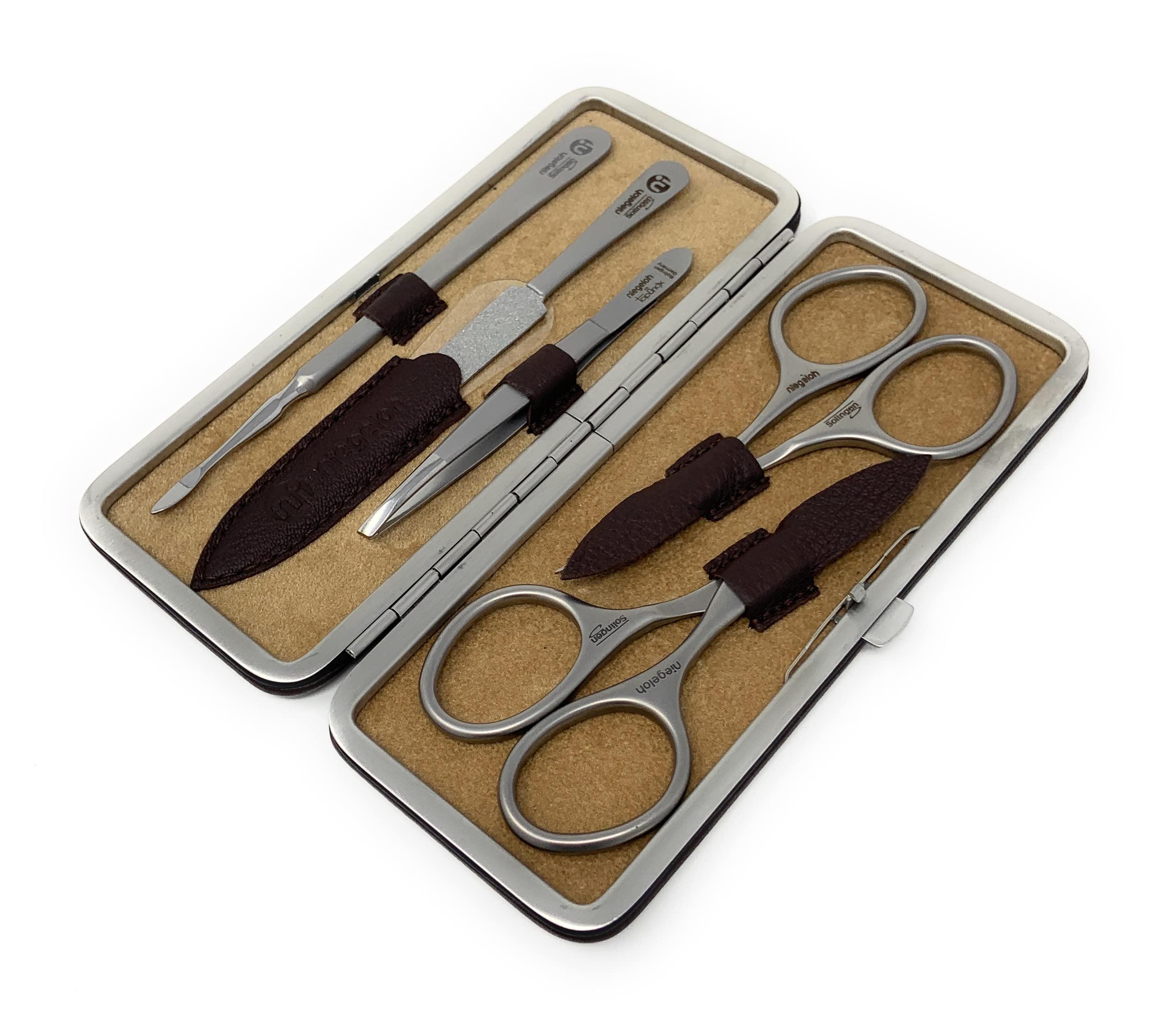 Niegeloh Niegeloh Solingen TopInox Surgical Stainless Steel Luxuries Manicure Set Grooming kit In Quality Nappa Leather Case Made in Germany Plus BONUS: SHPITSER Crystal Glass Nail File