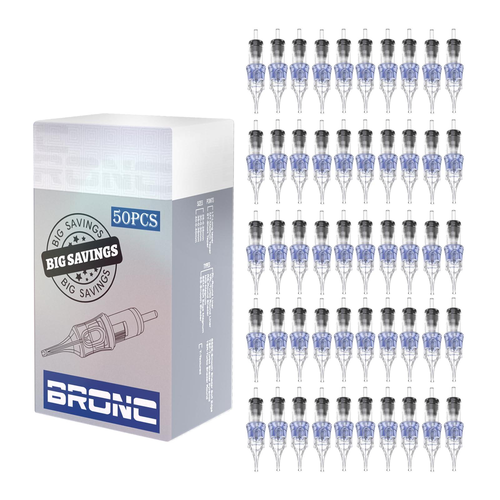 BRONC BRONC 50PCS Tattoo Cartridge Needles 1201RL - 1RL #12 Standard 0.35mm 1 Round Liner Disposable Tattoo Needles for Rotary Tattoo Machines