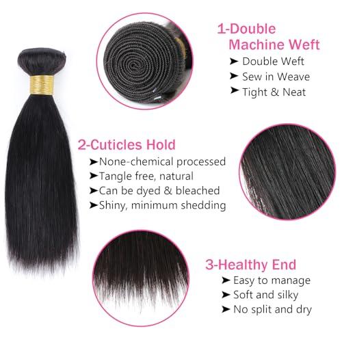 huarisi huarisi Straight Human Hair Bundles For Black Women Brazilian 8 Inch Bundles Human Hair Single 100% Unprocessed Virgin Weave Bundles Human Hair Raw Remy Hair Bundles Natural Black