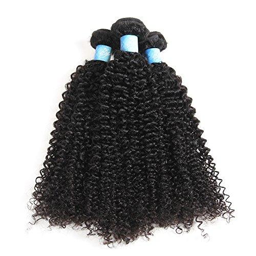 BLY BLY 7A Mongolian Afro Kinky Curly Human Hair 3 Bundles Unprocessed Hair Weave Weft Big Hair for African American Women Natural Color (12/14/16 Inch, Kinky Curly Black)