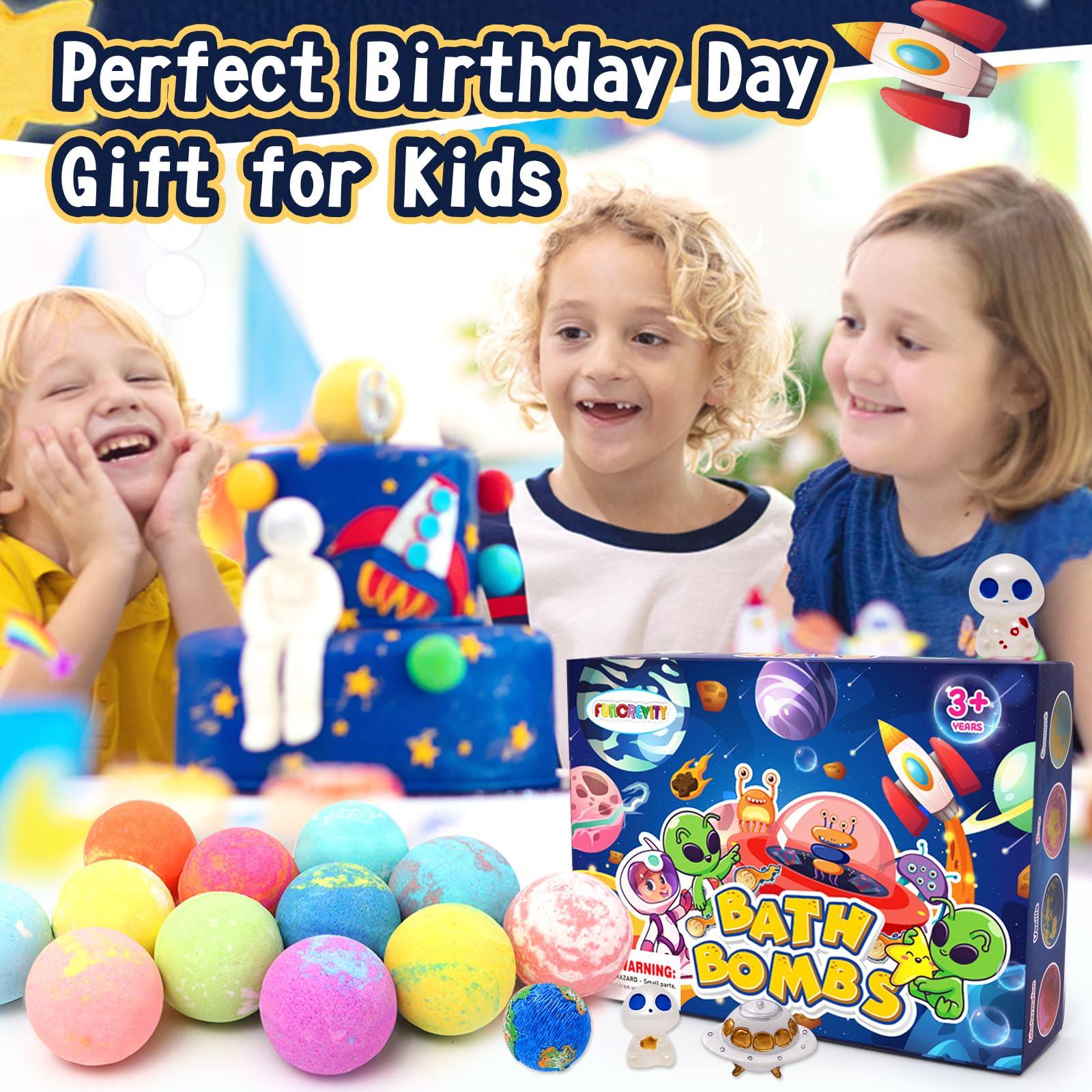 FUNCREVITY Bath Bombs for Kids with Surprise InsideToys 12 Pack Bath Bombs Organic Bubble Bath Fizzies Birthday Christmas Gifts for Boys Girls