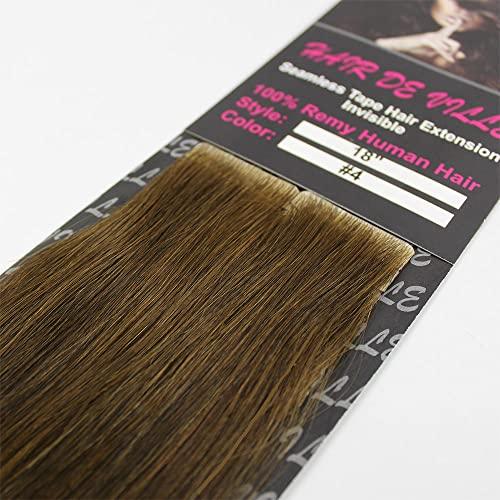 Hair De Ville 20 Pcs X 18" Invisible Seamless Tape In PU Skin Weft Machine Injected Remy Human Hair Extensions (#4 Brown)