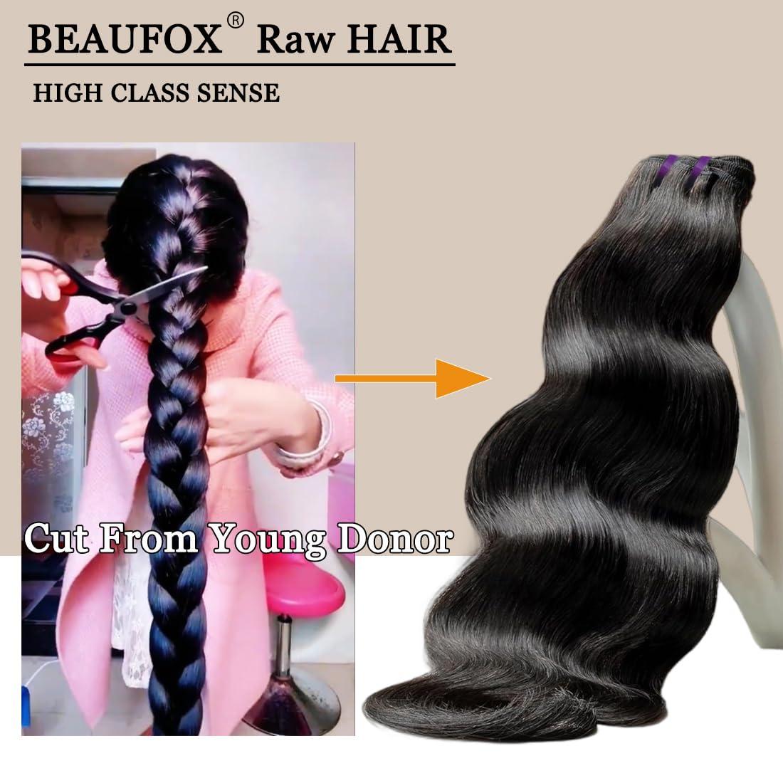 Beaufox Beaufox Hair 16A Body Wave Human Hair Bundles 22 24 26 Inch Raw Hair Body Wave Bundles 100% Unprocessed Brazilian Virgin Remy Hair Body Wave 3 Bundles Double Weft Quick Weave Bundles Natural Color
