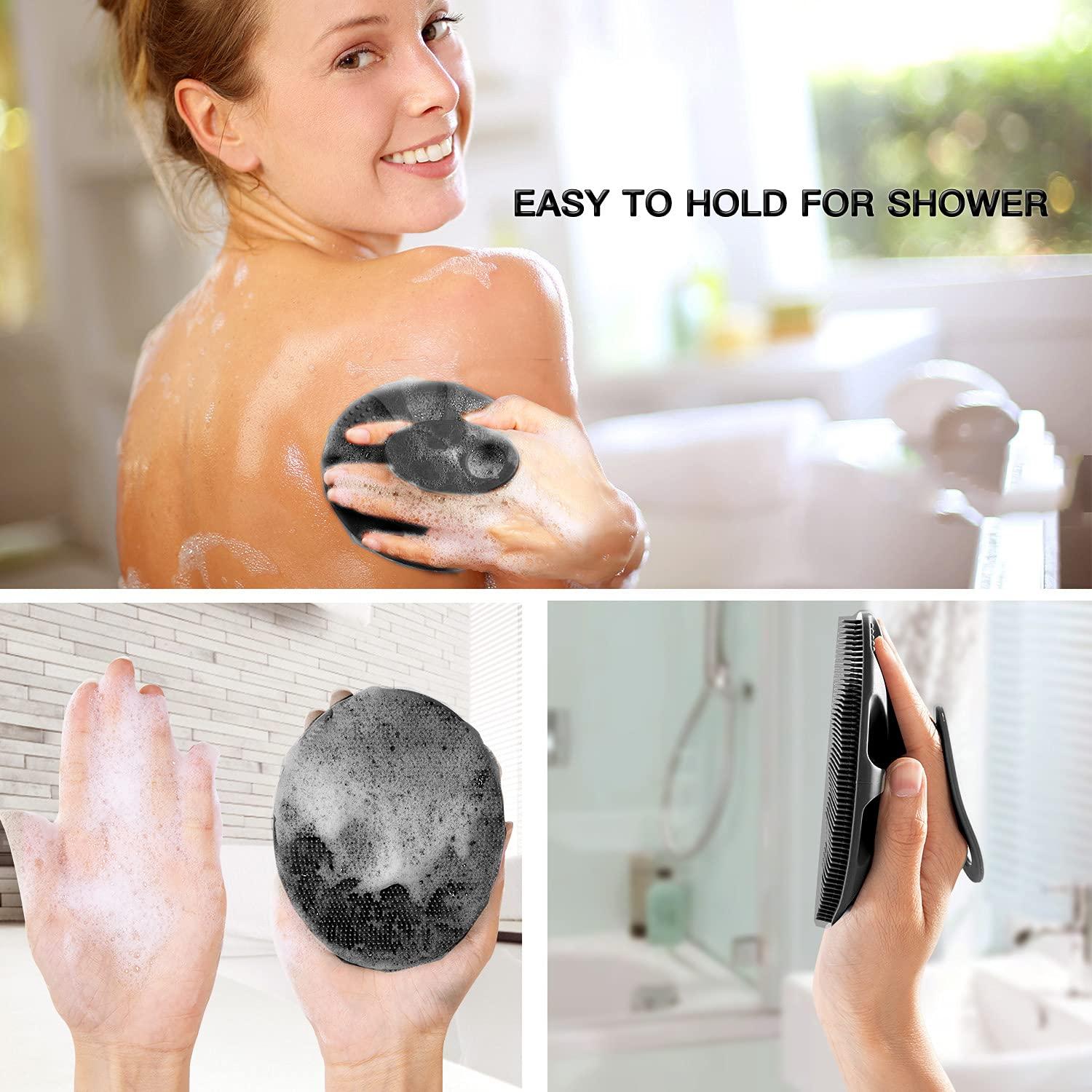 INNERNEED INNERNEED Soft Silicone Body Scrubber Handheld Shower Cleansing Brush, Gentle Exfoliating and Massage for all Kinds of Skin (Black)