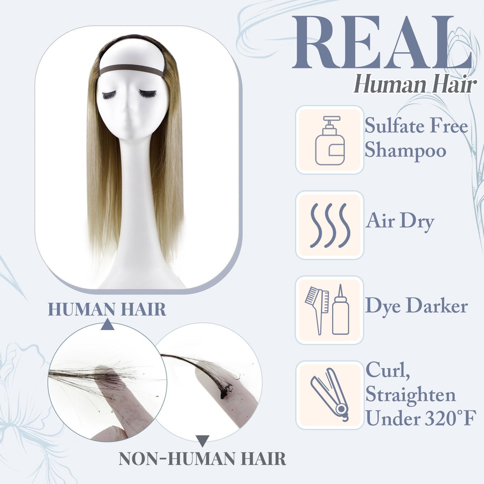 RUNATURE RUNATURE Upart Human Hair Wig Balayage U Part Wig Human Hair Straight 20 Inch Remy U Part Wig Brown to Blonde U Shape Wigs 3/4 Head Half Wig Human Hair with Middle Cap