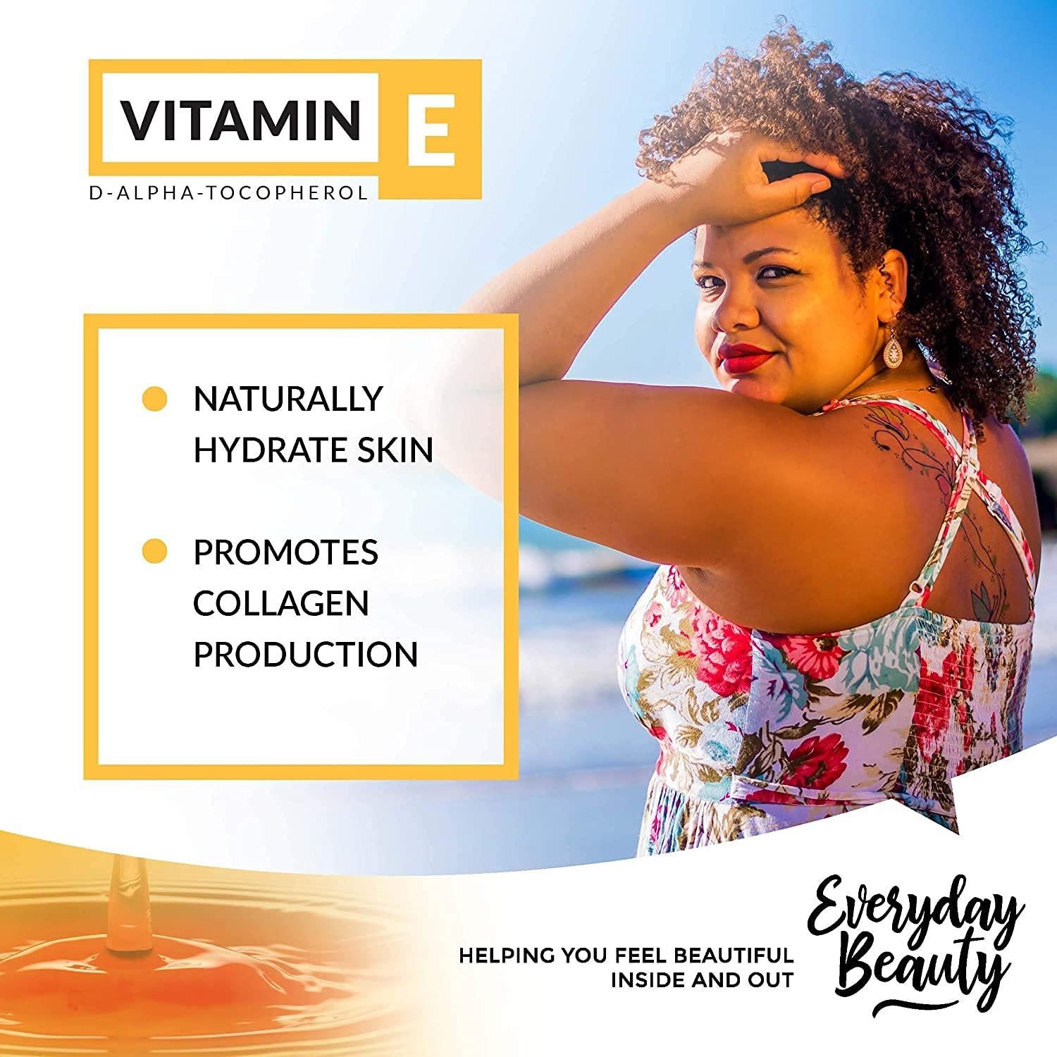 Everyday Beauty Helping You Feel Beautiful Inside Vitamin E Oil Bulk - 1 Gallon - D-Alpha Tocopherol 100% Pure & All Natural 42,500 IU per oz - Thick, Amber Color, Nutty Aroma - From Wheat Germ - Face Body Hair - DIY Cosmetics & After Surgery Scars