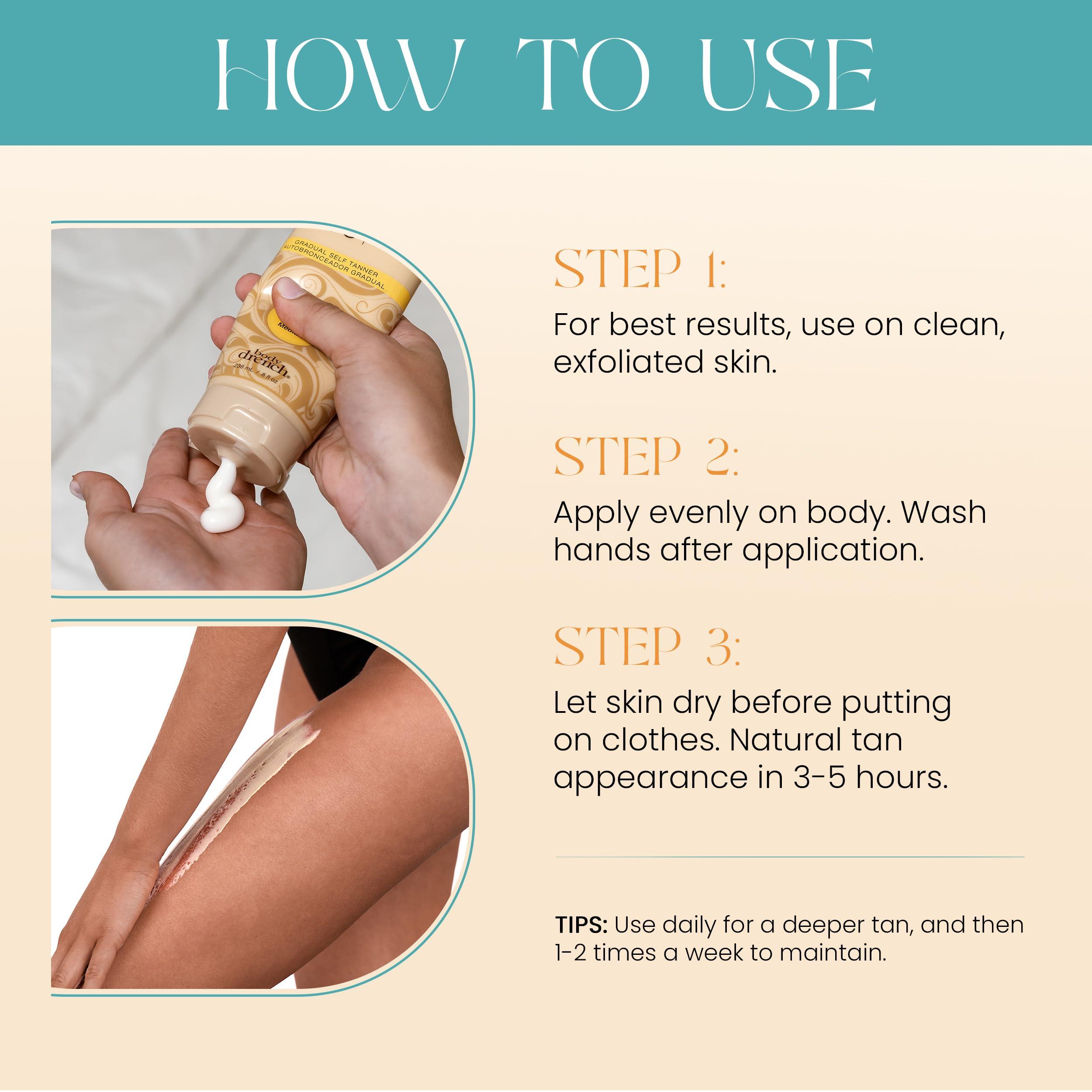 Body Drench Body Drench Quick Tan Gradual Tanning/Bronzing Lotion | Self Tan, Sunless Tanner Solution for Mess Free Coverage | Dark, 8 Fl Oz