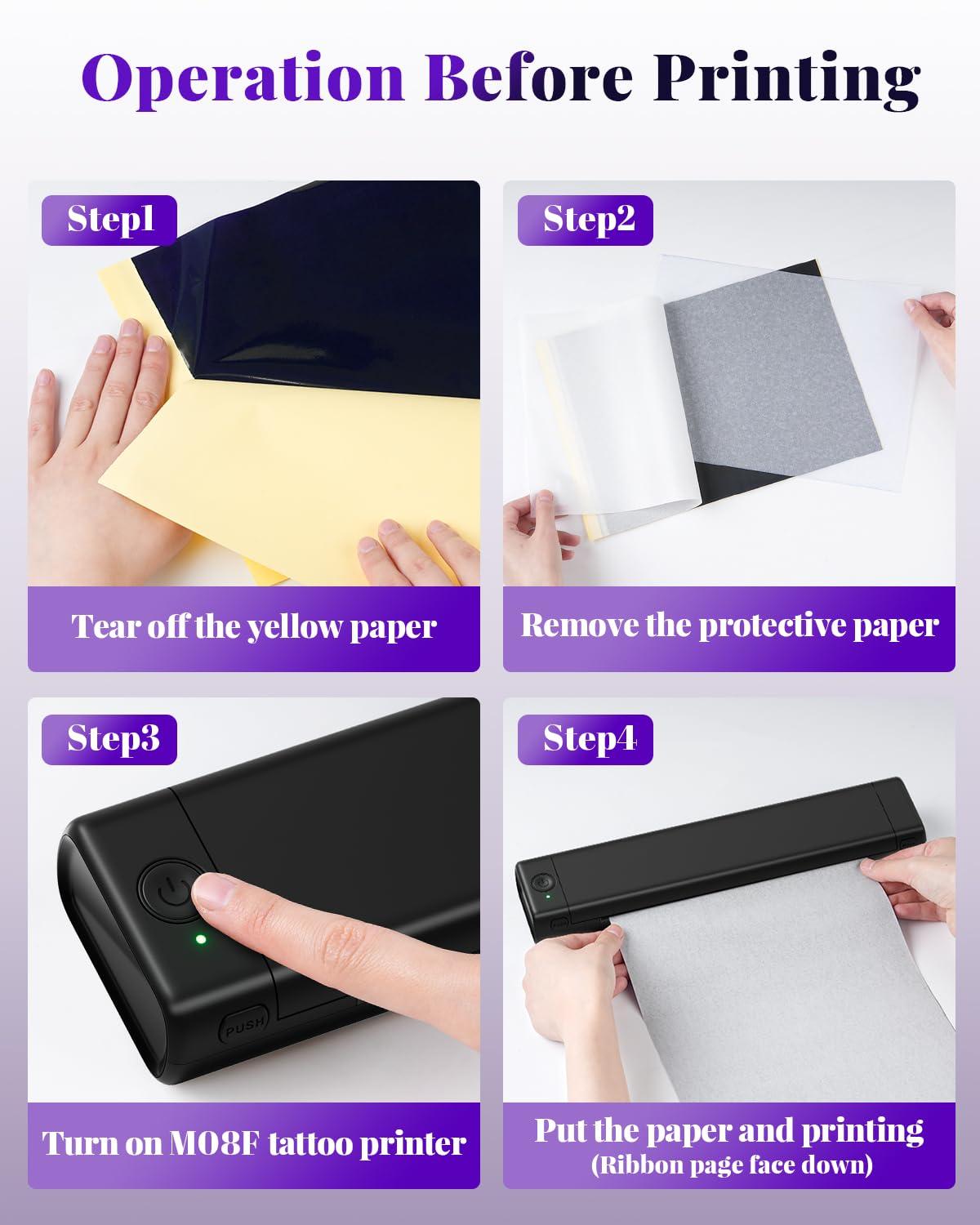 Phomemo Phomemo M08F Tattoo Stencil Printer Bluetooth, Wireless Tattoo Printer Machine, Portable Thermal Printer Tattoo, Compatible with Smartphone, Pad and PC, with 10pcs Transfer Paper (Black)