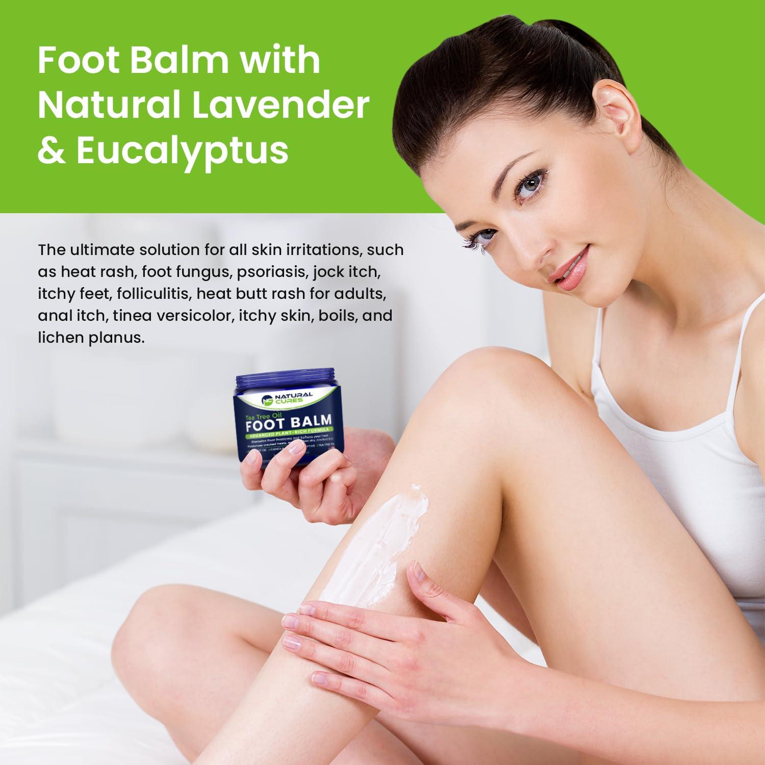 NC NATURAL CURES Tea Tree Oil Foot Balm - Instantly Hydrates Cracked Dry Feet and Callused Heels - All Natural Treatment Helps & Soothes Irritated Skin & Athletes Foot, Best Moisturizing Foot Care For Woman & Man - Made in USA