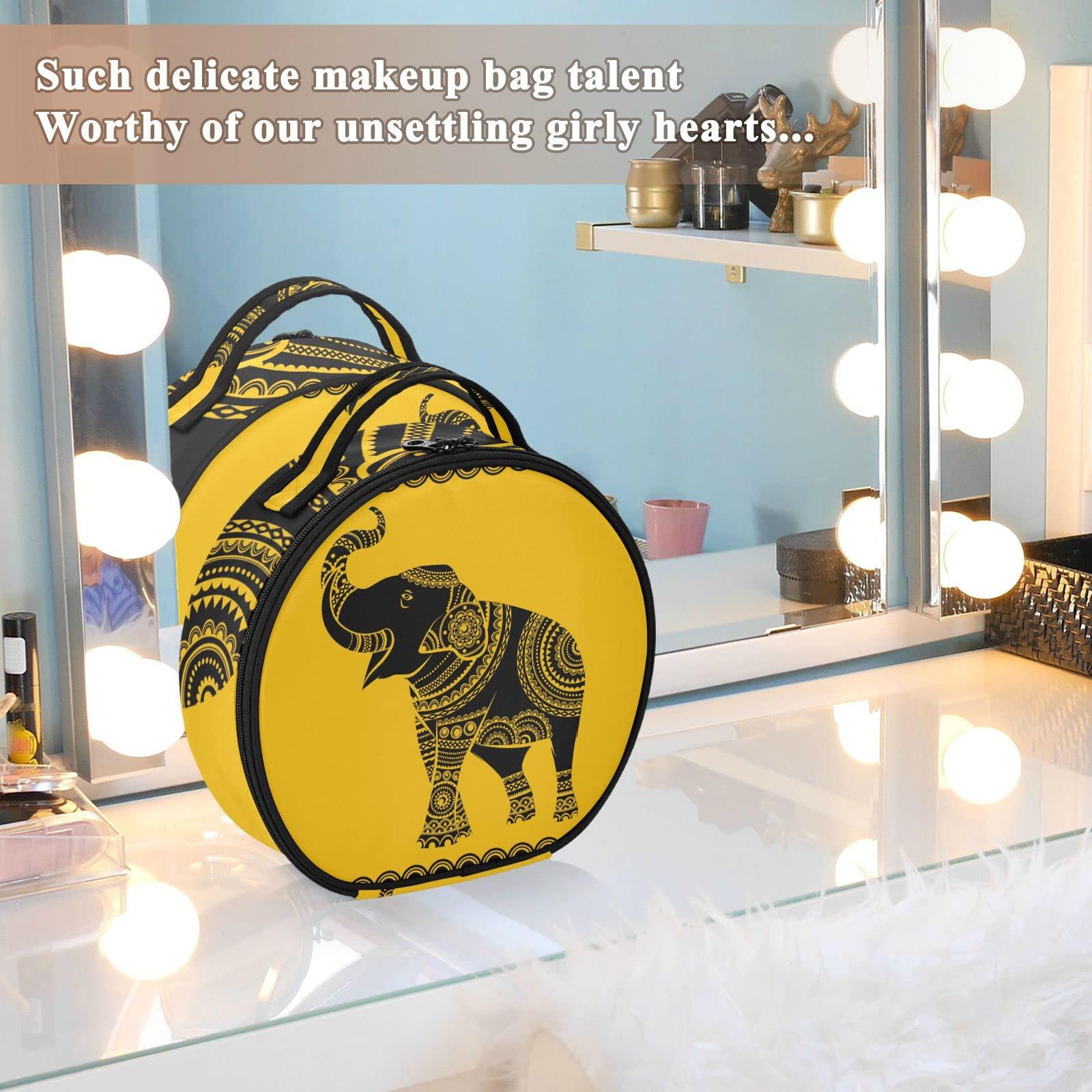 susiyo susiyo Makeup Case, Ethnic African Indian Elephant Cosmetic Bag Organizer Travel Makeup Train Case with Adjustable Dividers