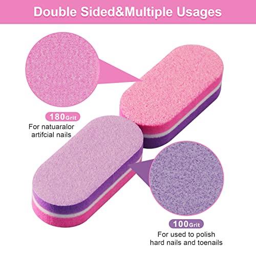 Diesisa Diesisa Mini Nail Buffers, 40pc 100/180 Grit Sponge Mini Nail Files Bulk for Acrylic Nails, Buffer Block Nail File,Mini Bulk Nail buffers Double Sided for Manicure Tools - Pink/Purple