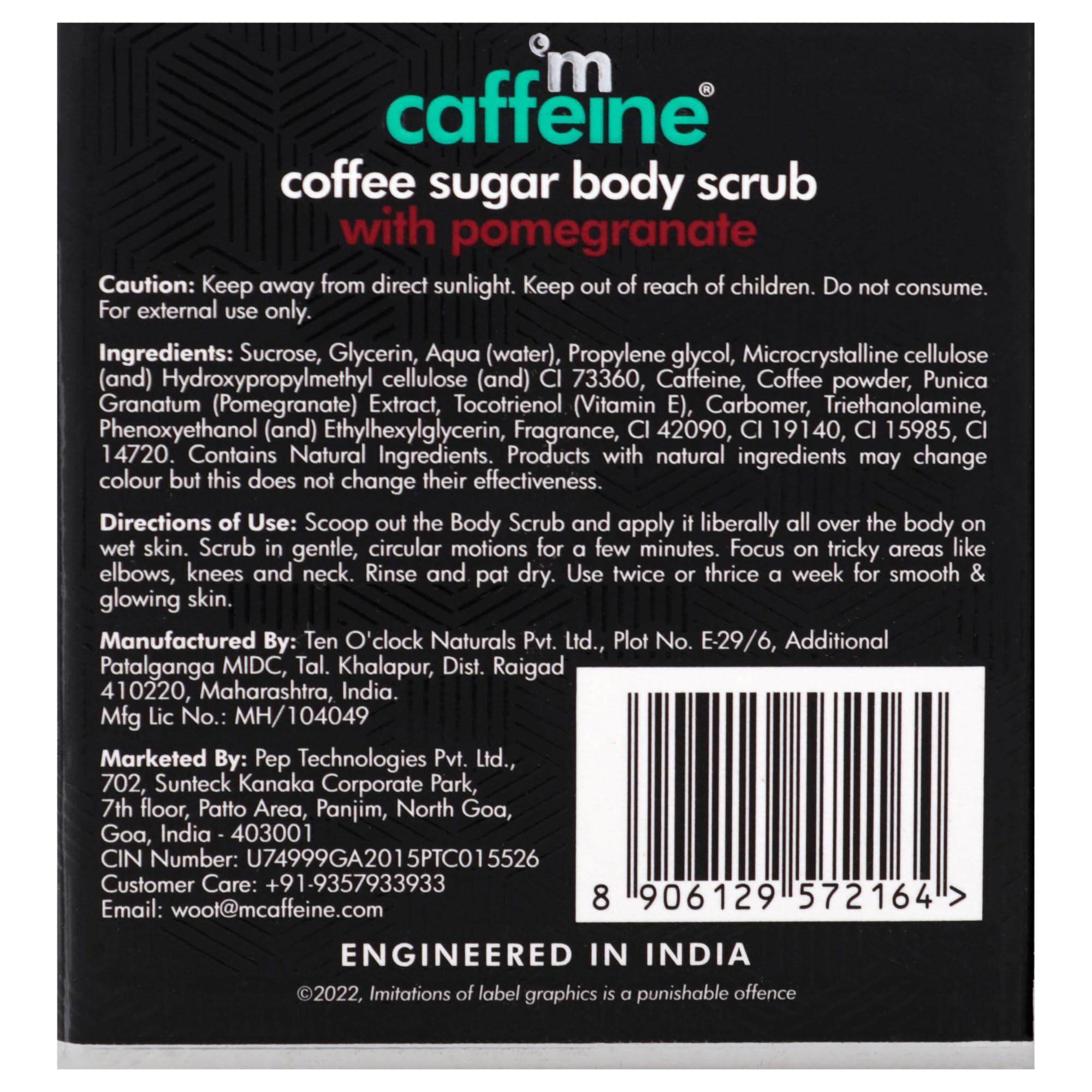 mCaffeine mCaffeine Coffee Sugar Body Scrub with Pomegranate - Body Wash Reduces Scars - Nourishing Blend of Coffee and Brown Sugar - All Skin Types - 8.82 oz