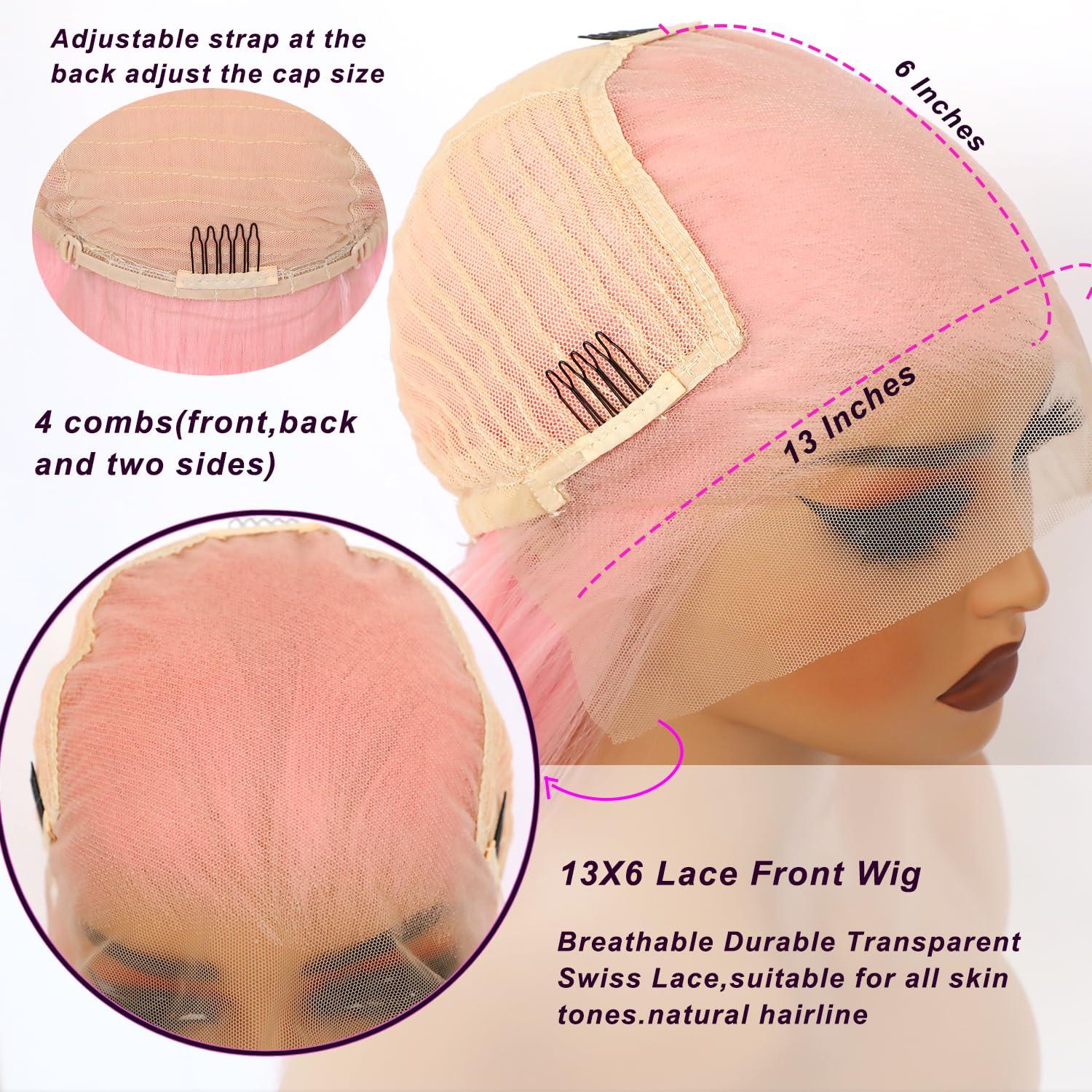 Missyvan Missyan 13X6 Pink Lace Front Wigs Long Silk Straight Baby Pink Hair Wigs Glueless Synthetic Hair Light Pink Heat Resistant Fiber Natural Hairline