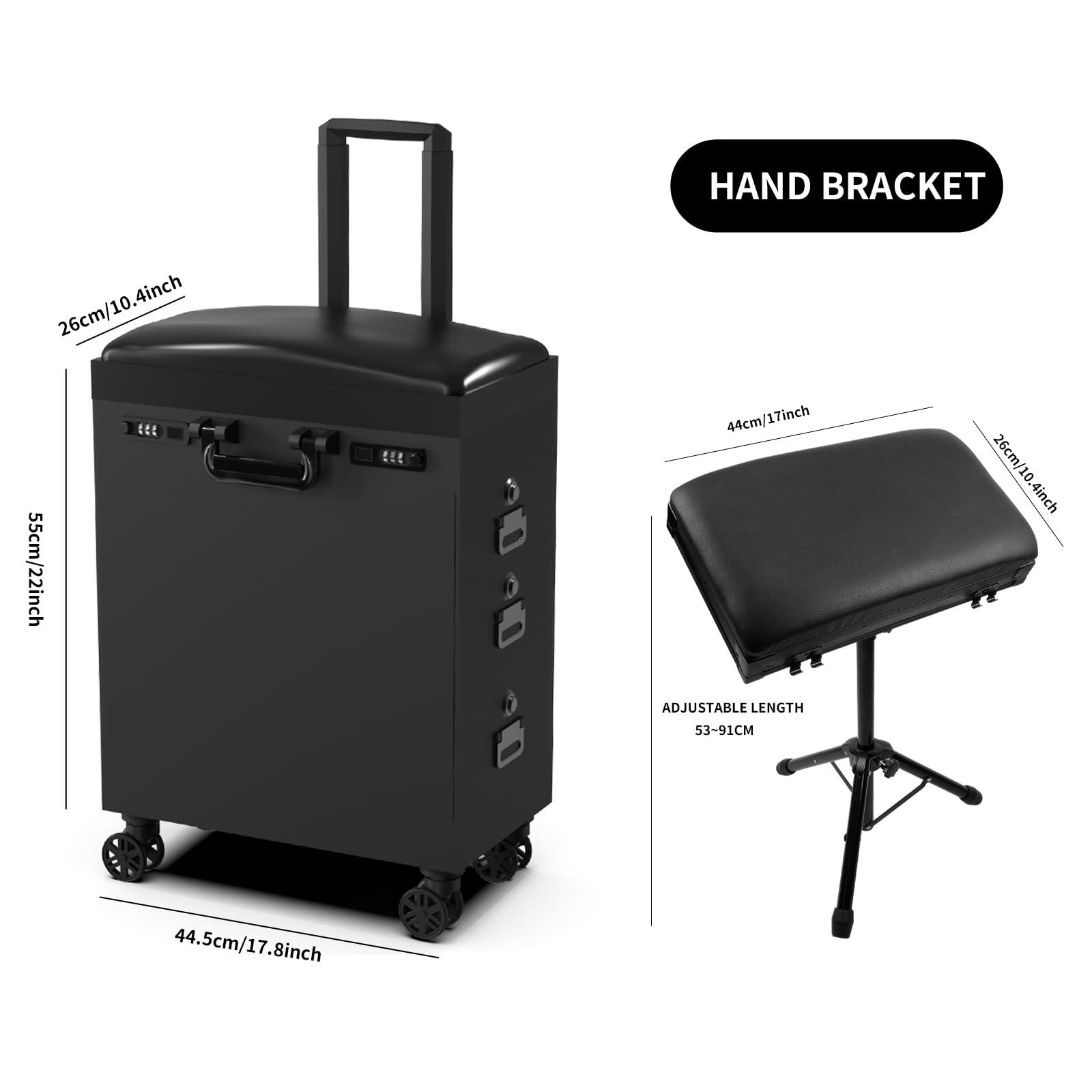 NBTA2 NBTA2 Tattoo Travel Case Tattoo Trolley Case Portable Tattoo Station Suitcase With 3 Drawers and Tattoo Armrest Stand 2 in 1 Tattoo Work Station