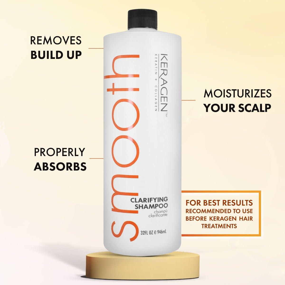 KERAGEN KERAGEN Hair Care Duo: Brazilian Keratin Smoothing Treatment (16 Oz) - Eliminate Curls and Frizz for Fine to Medium Hair + Clarifying Shampoo (32 oz)