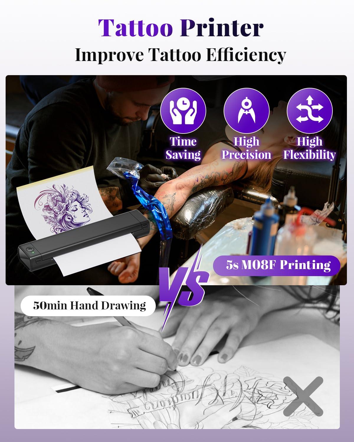Phomemo Phomemo M08F Tattoo Stencil Printer Bluetooth, Wireless Tattoo Printer Machine, Portable Thermal Printer Tattoo, Compatible with Smartphone, Pad and PC, with 10pcs Transfer Paper (Black)