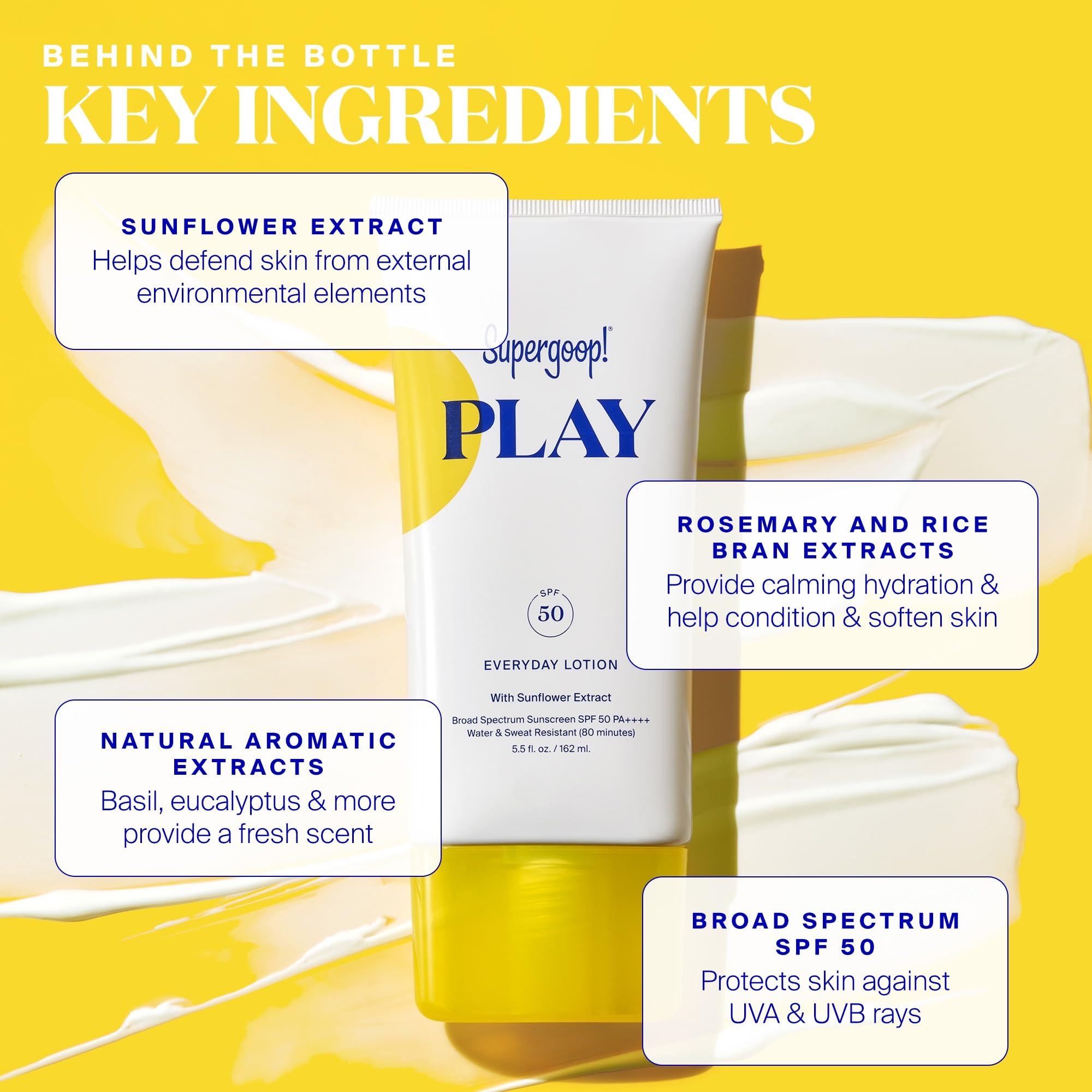 Supergoop! Supergoop! PLAY Everyday Lotion SPF 50 - Broad Spectrum Body & Face Sunscreen for Sensitive Skin - Great for Active Days - Fast Absorbing, Water & Sweat Resistant - 2.4 fl oz - 2 Pack