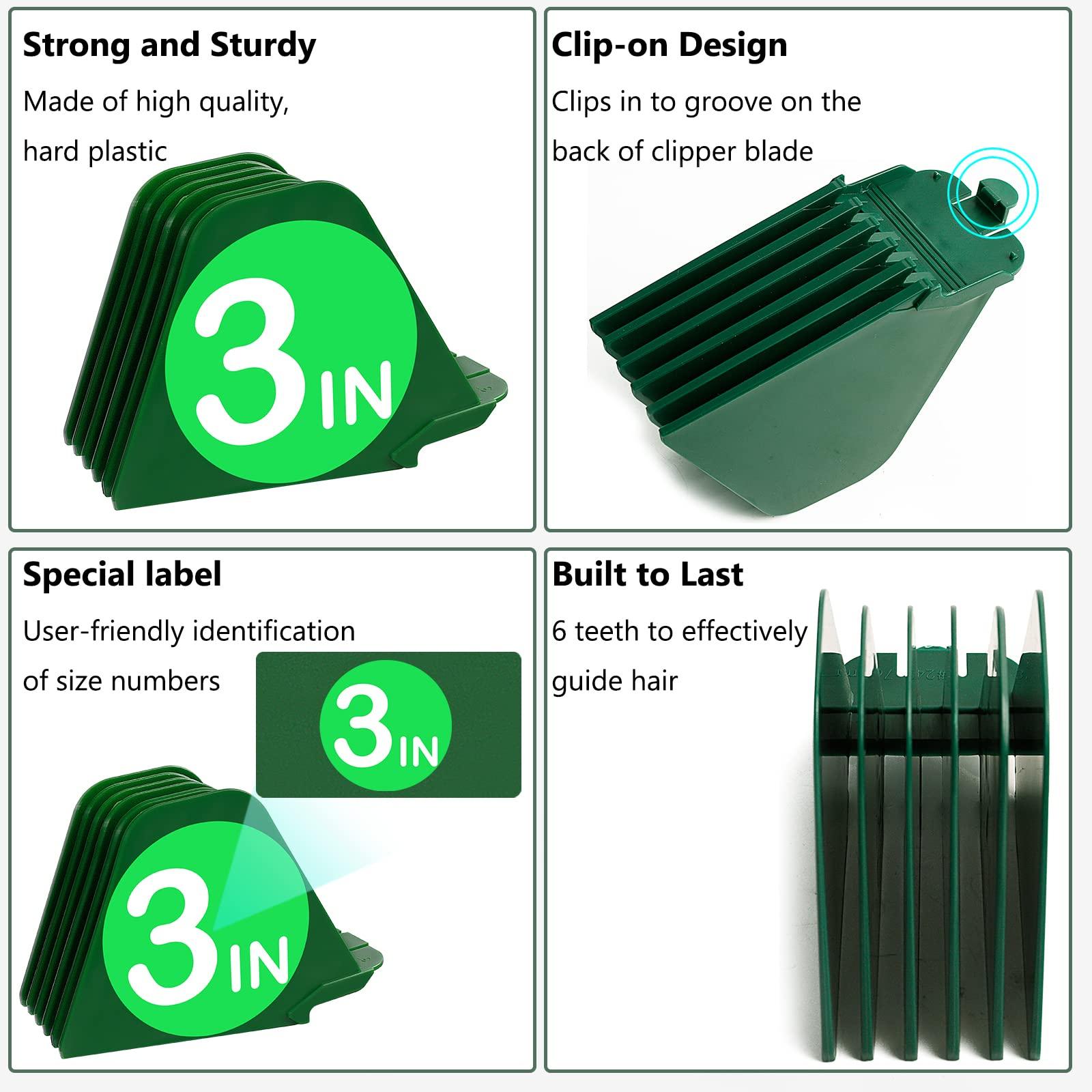 CR8GR8 3 Inch Hair Clipper Combs Guides, Hair Clipper Guards 1 & 1/4" 1 & 1/2" 2", Mega NO.16 NO.12 NO.10 fits for most Wahl Clippers (Green, 8pcs Mega Set)