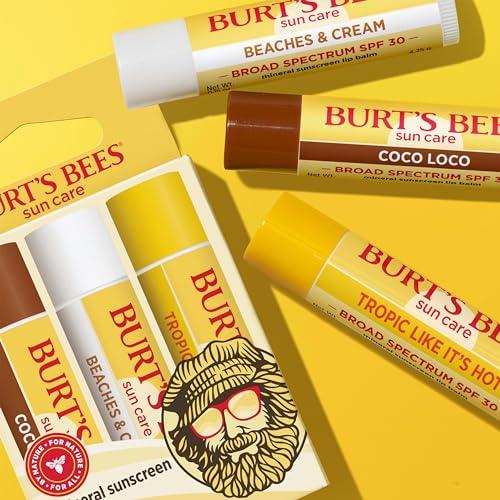 Burt's Bees Burts Bees SPF 30 Lip Balm, Beaches and Cream, Water-Resistant Sun Care, Nano-Free Zinc Oxide Formula, Natural Origin Conditioning Lip Treatment, 3 Tubes, 0.15 oz.