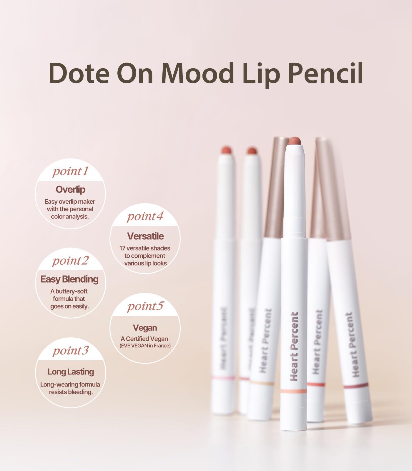 Heart Percent Heart Percent Dote On Mood Lip Pencil, Long-Lasting Creamy Lip Crayon Smooth Color Liner Retractable Lipstick Pencil 0.8g, 03. Oat Beige