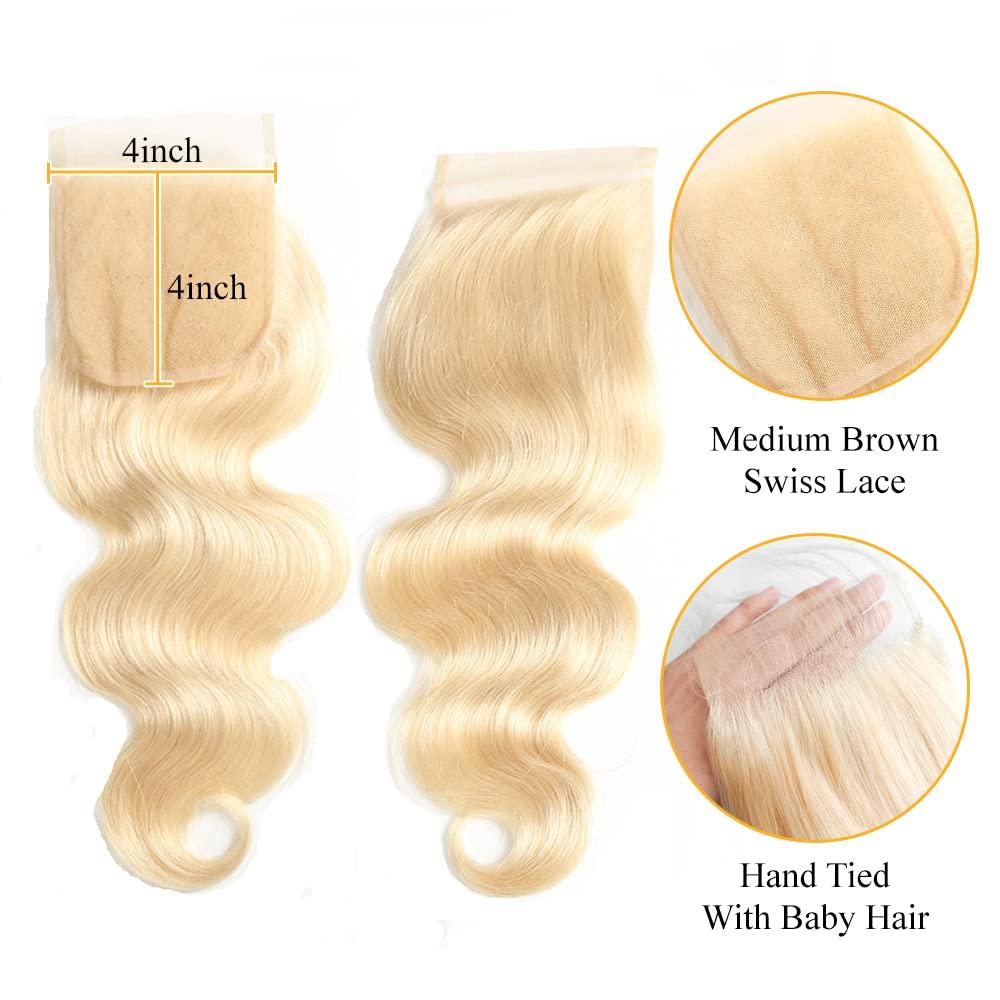 QTHAIR QTHAIR 14A Russian Blonde #613 Transparent Lace Frontal Closure 100% Russian Blonde Human Hair for Female (14\", 613 Body Wave Closure) 613 Blonde Closure