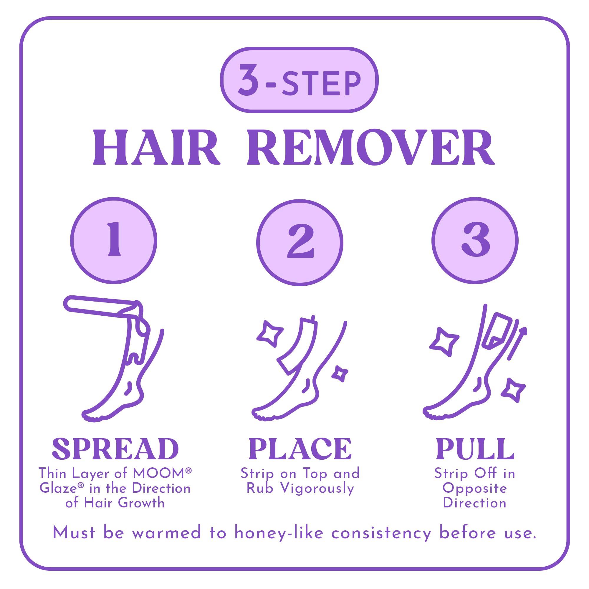 MOOM MOOM - Organic Sugar Wax Hair Removal Kit, For Underarm, Face and Bikini Zone, Waxing Kit Includes Sugar Wax Infused with Lavender, Wax Strips & Waxing Sticks, Ideal for Sensitive Skin - 6 ounces