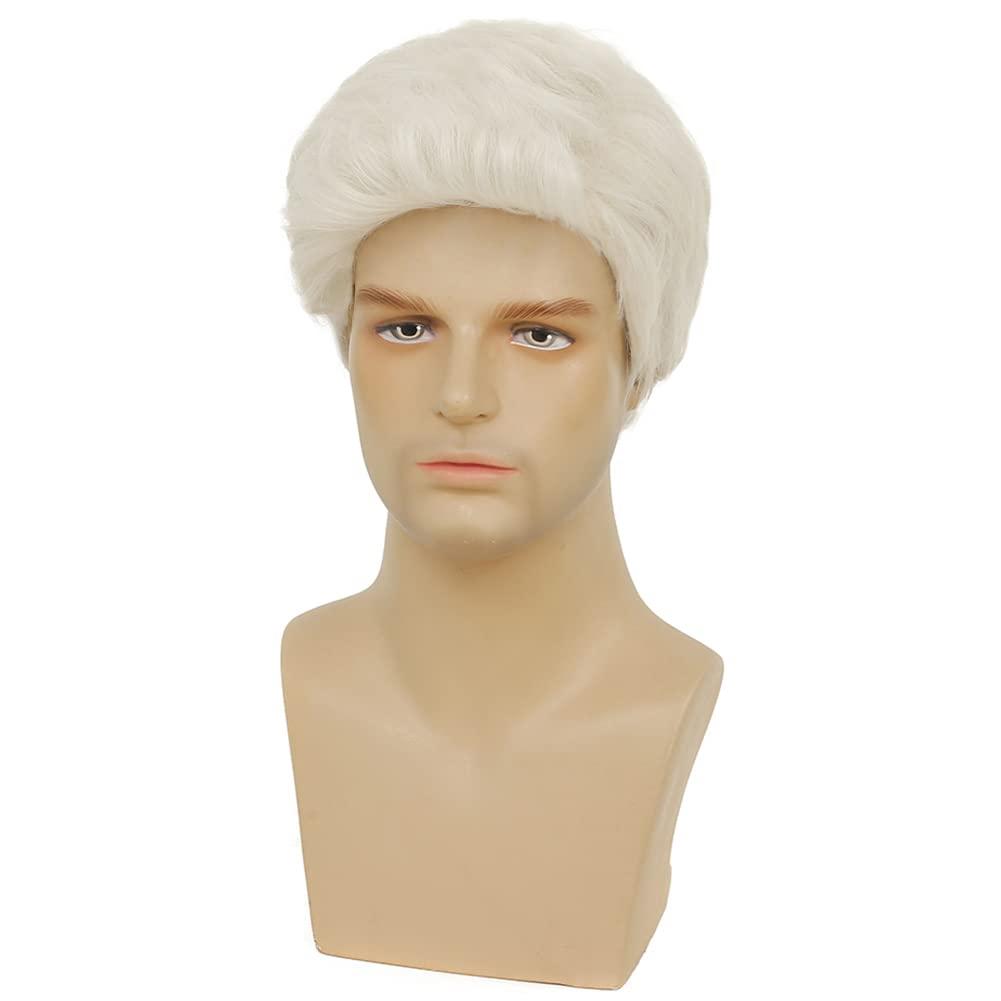 Swiking Swiking Mens White Wig Short Straight Natural Old Men Realistic Layered Hair Wig Daily Cosplay Replacement Wigs s(White)