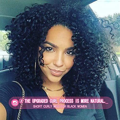 rosmile rosmile Curly Wigs for Black Women - Natural Black Synthetic African American Full Kinky Curly Afro Hair Wig with Bangs