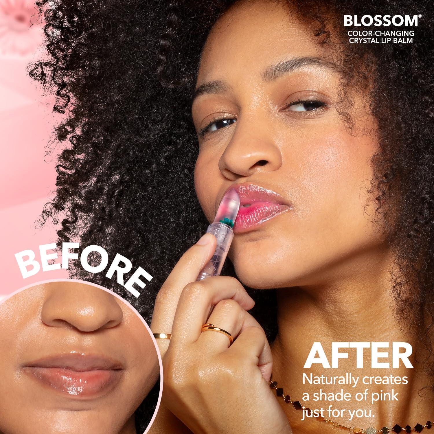 Blossom Blossom Lip Gloss Moisturizing pH Lip Balm, Strawberry Scented Color Changing Crystal Lip Stain Tint, Infused with Real Flowers, 3g, Turquoise