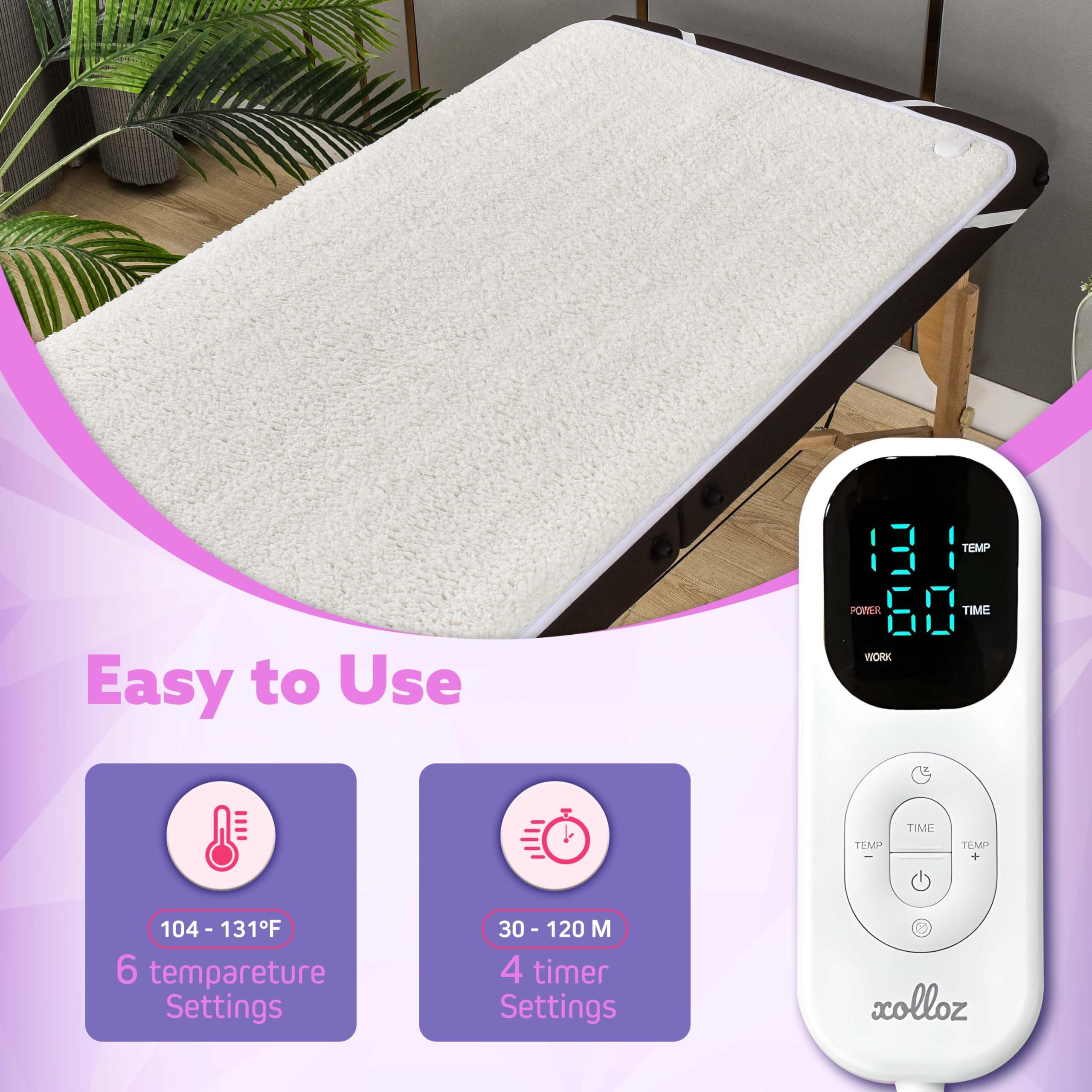 XOLLOZ Massage Table Warmer Heating Pad Heated Massage Table Pad with Adjustable Temperature (104F-131F), Auto Shut-Off Timer, Dense Coil Heating, Sherpa Fabric, 71"x31" (180x78 cm) Massage Heating Pad