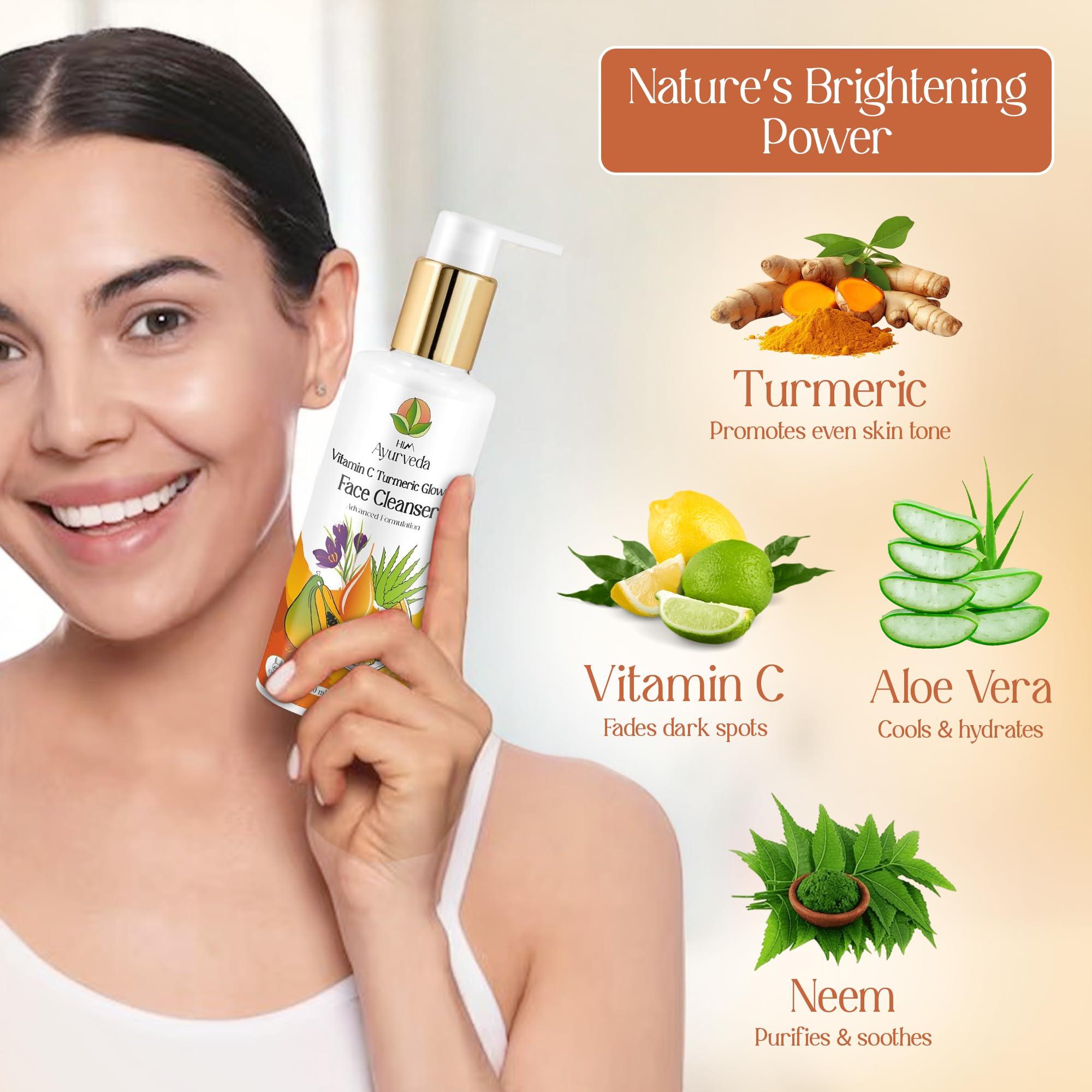 HIM AYURVEDA HIM AYURVEDA VITAMIN C FACE WASH ERICHED WITH LEMON, HONEY,PAPAYA,TURMERIC, ALOE VERA AND KASHMIRI SAFFRON - NO PARABENS, SULPHATE, SILICONES, 200ML