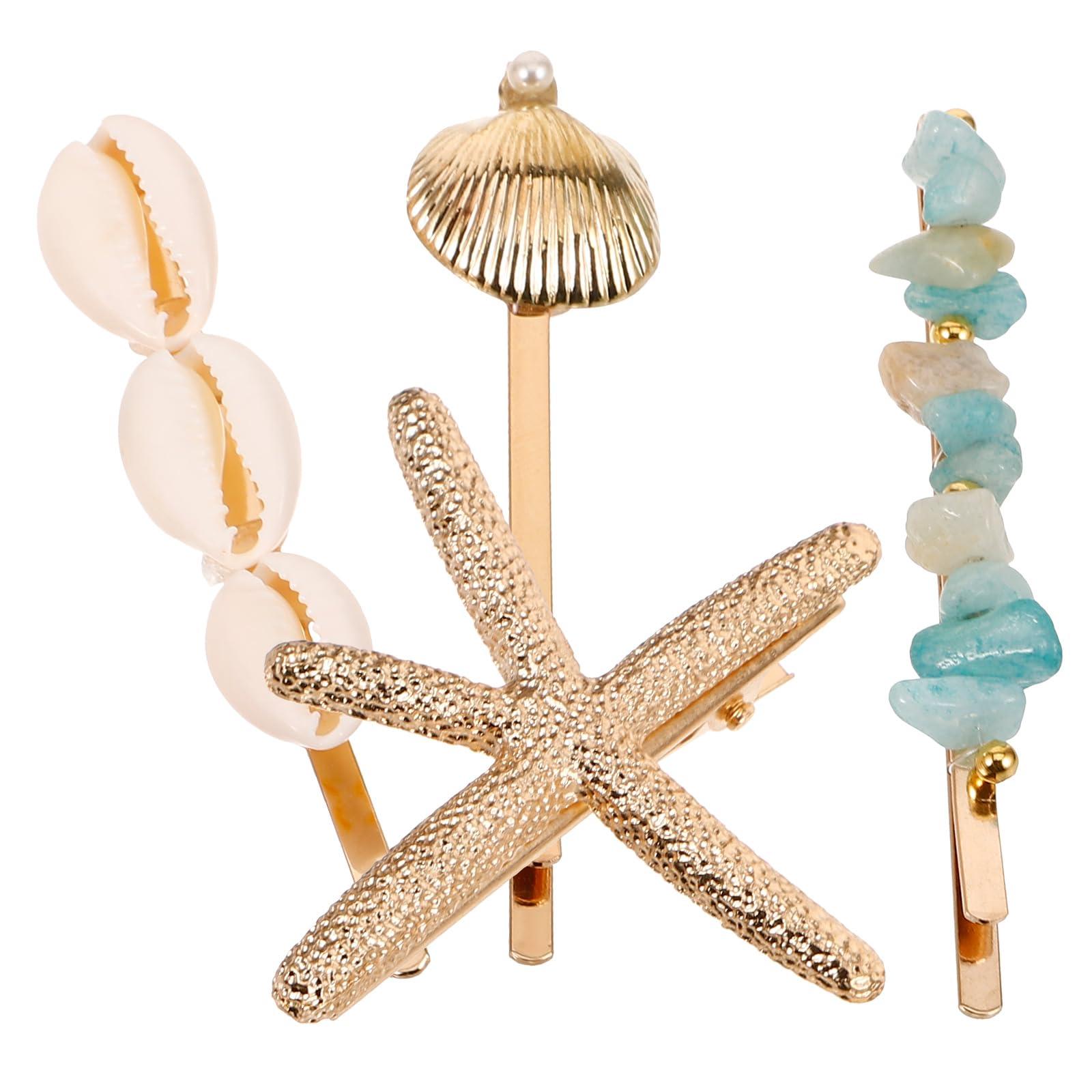 LOGOFUN LOGOFUN 4Pcs Ocean Themed Hair Clip Glitter Seashells Starfish Hairpins Metal Seashell Starfish Hair Styling Tools for Women Girls Summer Holiday Beach Theme Theme Party Hair Accessories