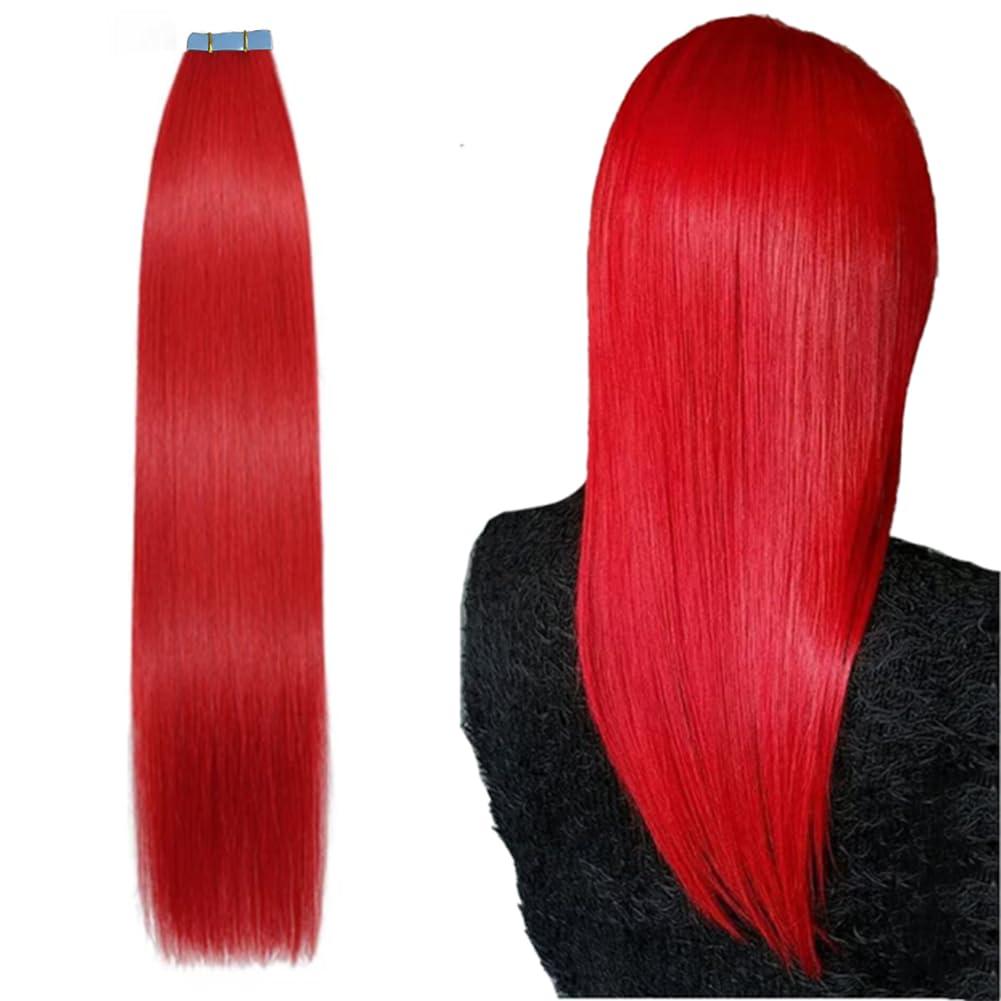 Kiss darling LASHES Tape In Remy Human Hair Extension Red Tape In Hair Extension 28inch Straight Seamless PU Skin Weft Tape Hair Extensions 100g 40pcs/Pack Full Head for Women