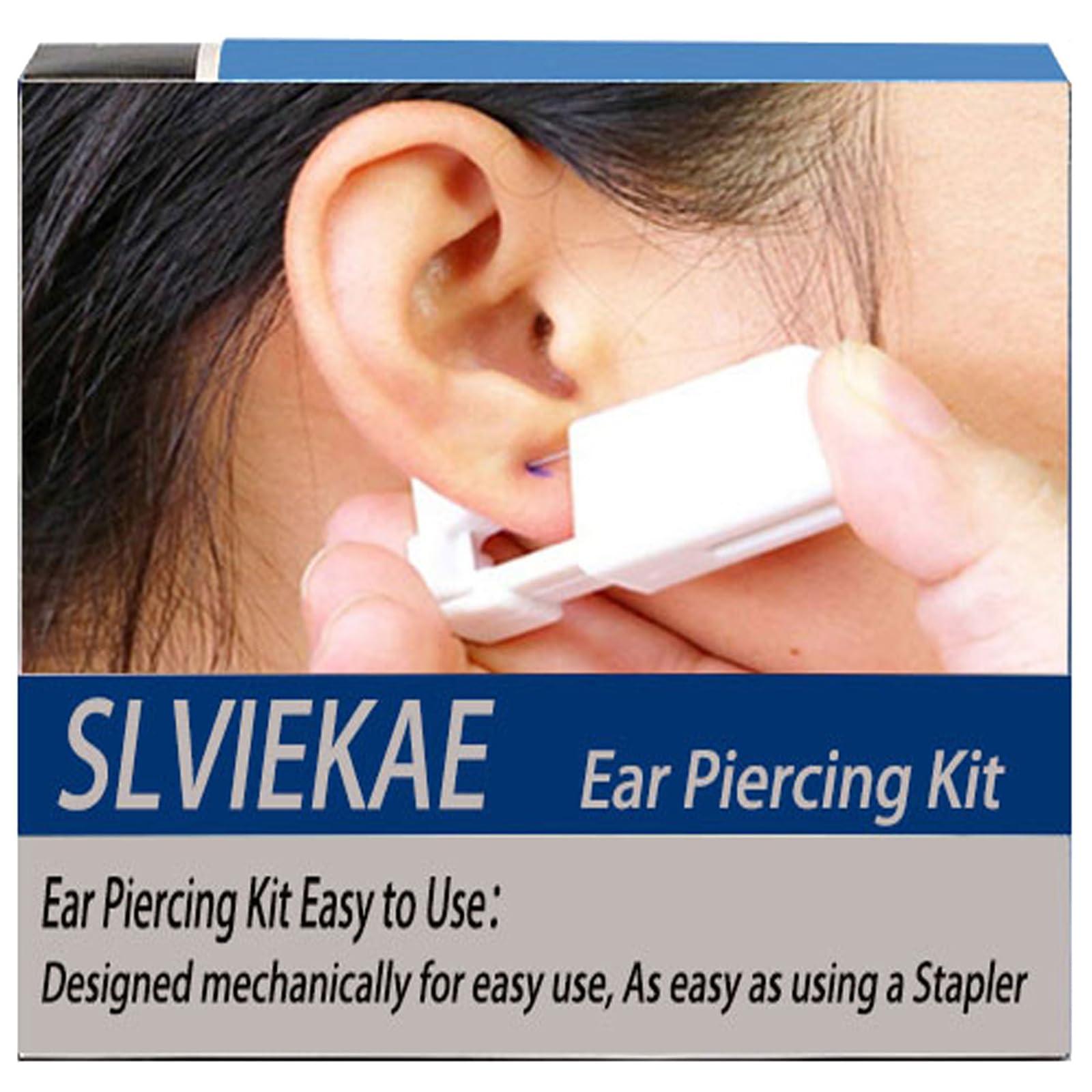 SLVIEKAE Ear Piercing Kits Disposable Ear Piercing Gun Kits No Pain Easy Use Ear Piercing Gun Kit Tool with Multi-Sized Gold Silver CZ Earring Studs (Blue)